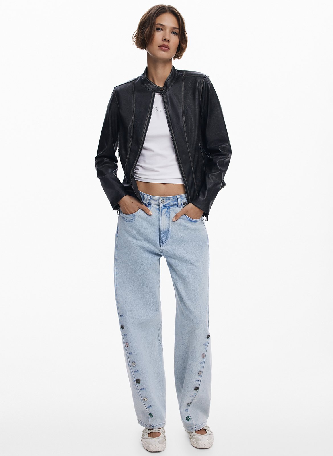 Veste droite zippée effet cuir DESIGUAL Noir