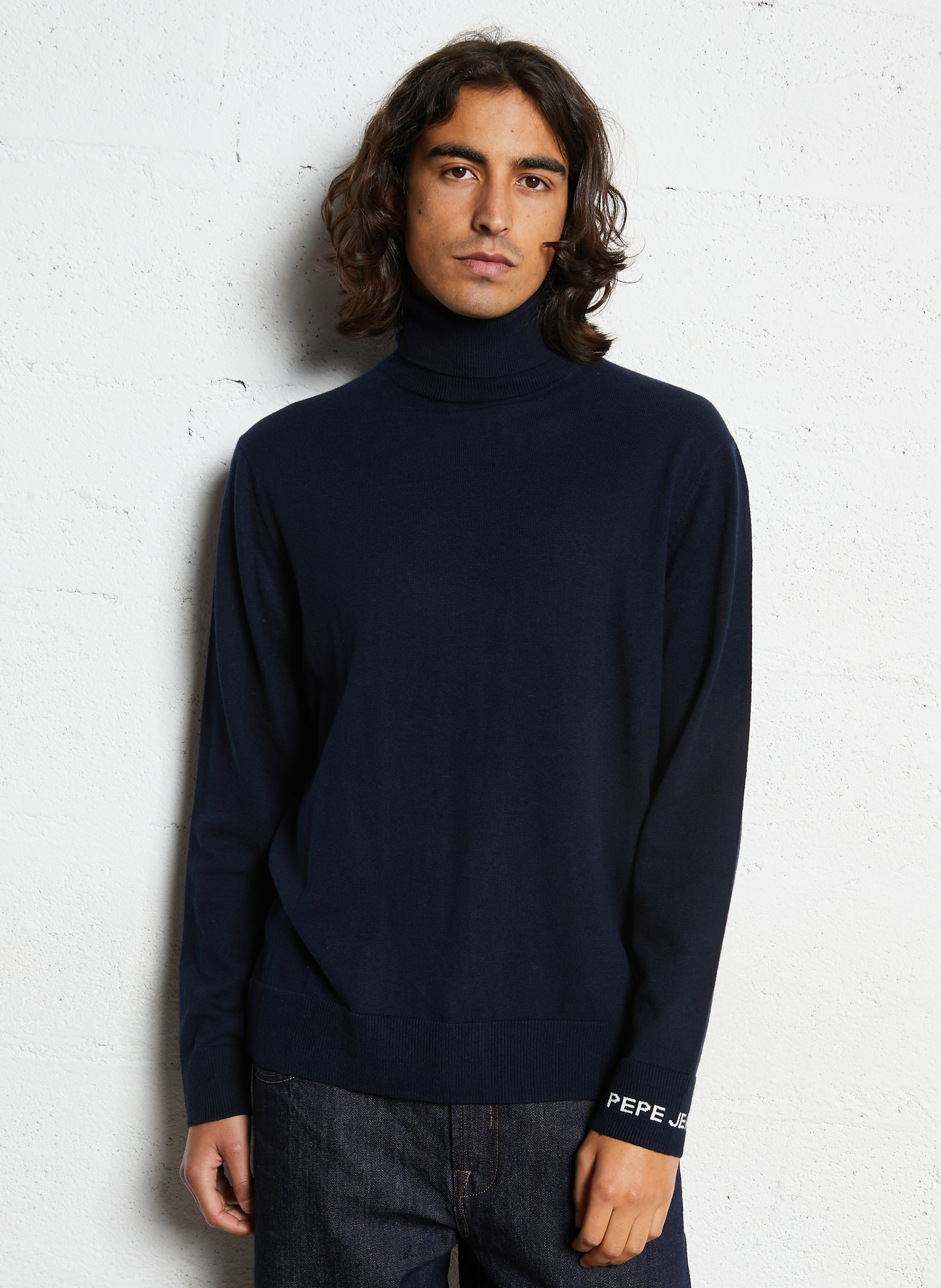 Pull col roulé en coton mélangé PEPE JEANS Bleu