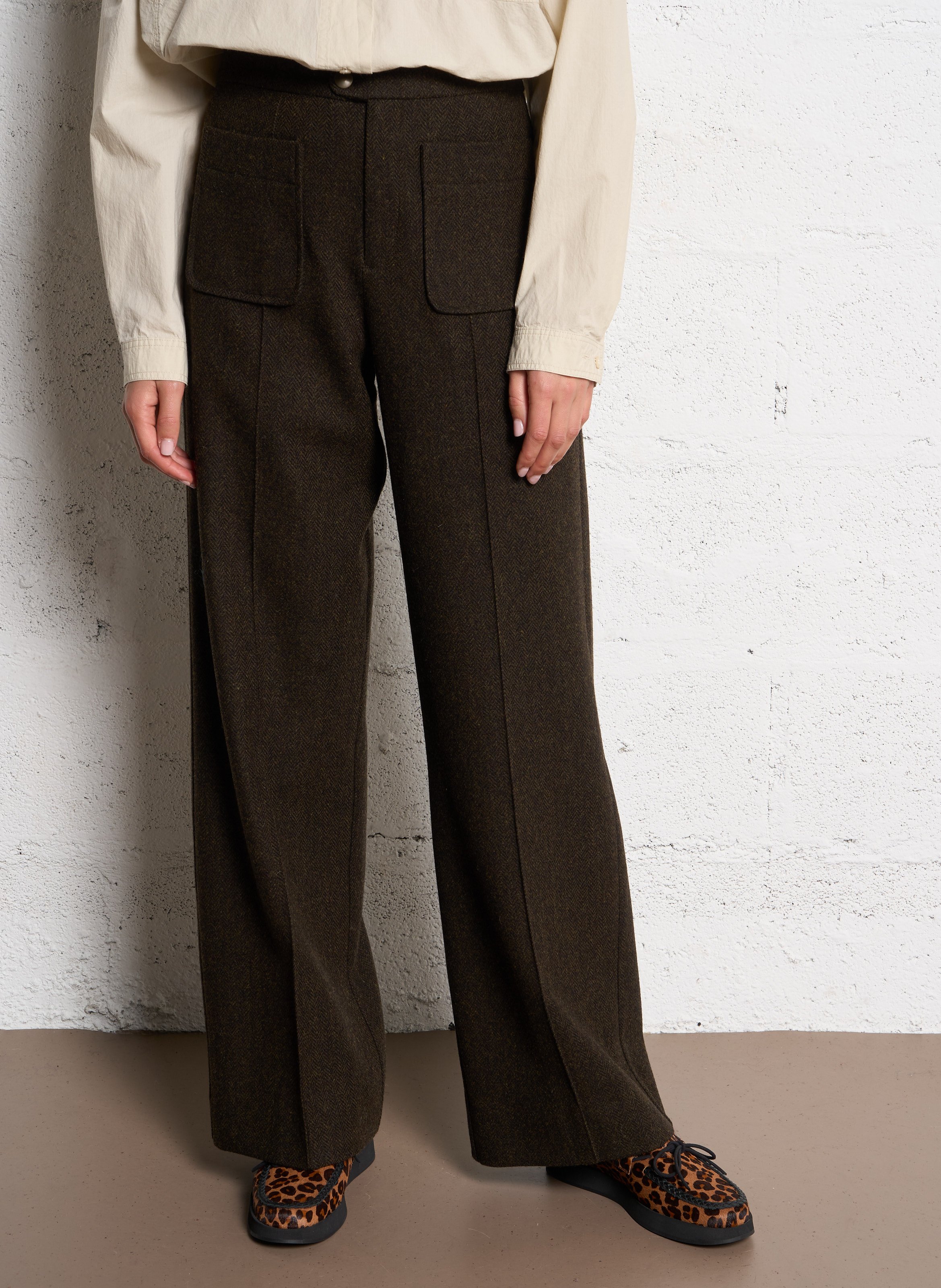 Bandol straight woollen trousers SOEUR Khaki