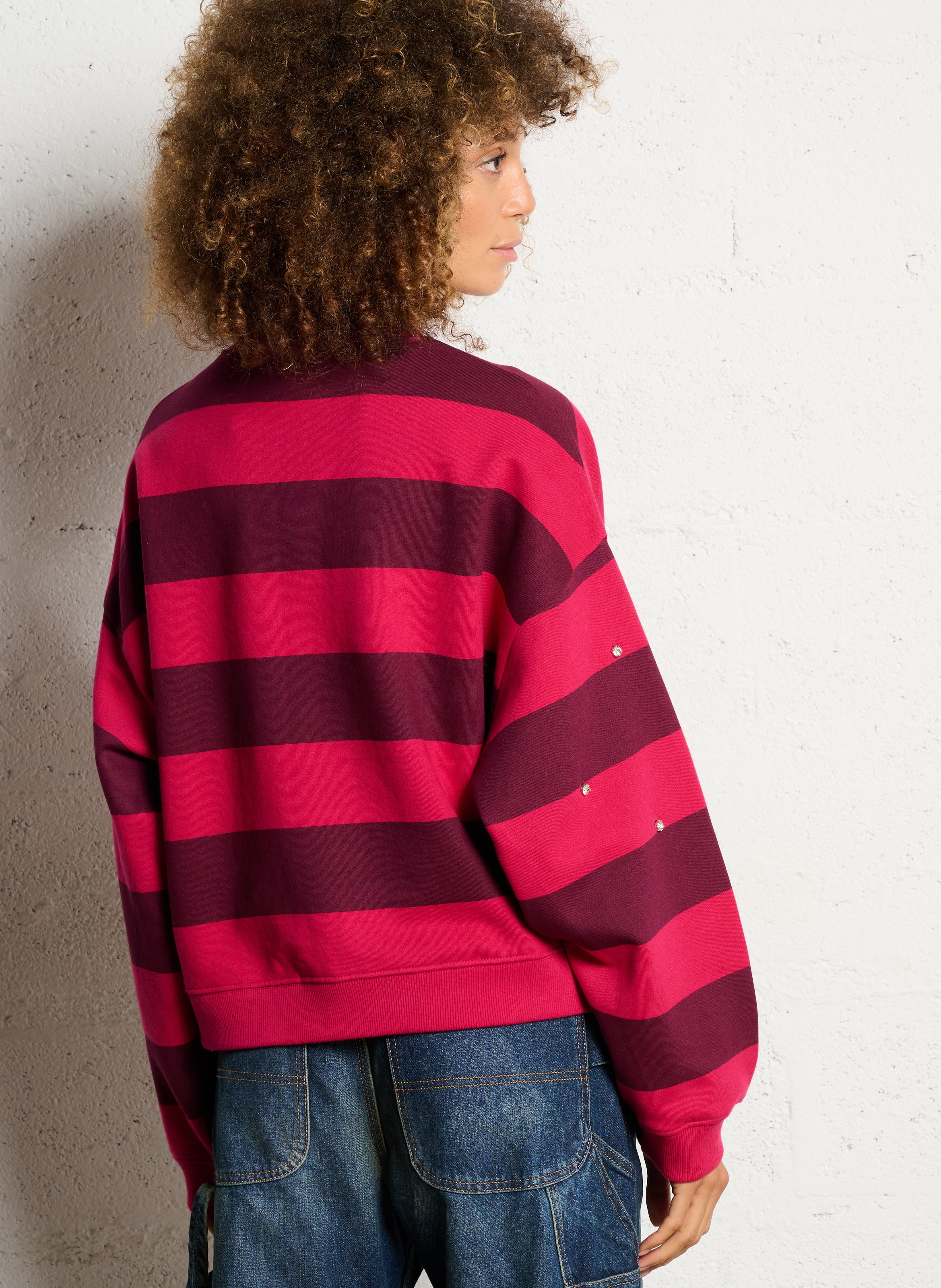 Sweat ample col rond rayé à bijoux en coton bio FABIENNE CHAPOT Rouge