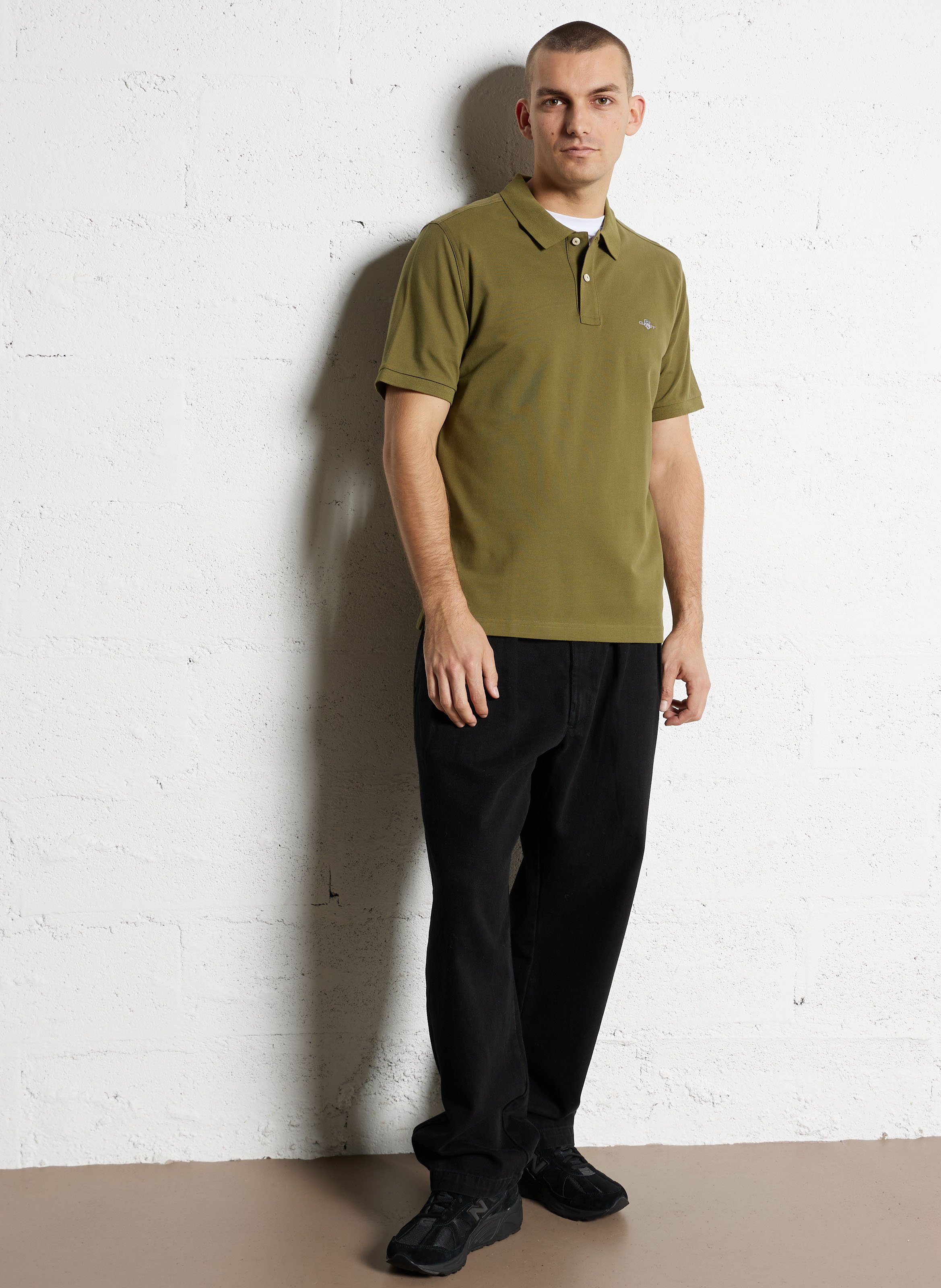 Straight cotton polo shirt with classic collar GANT Green