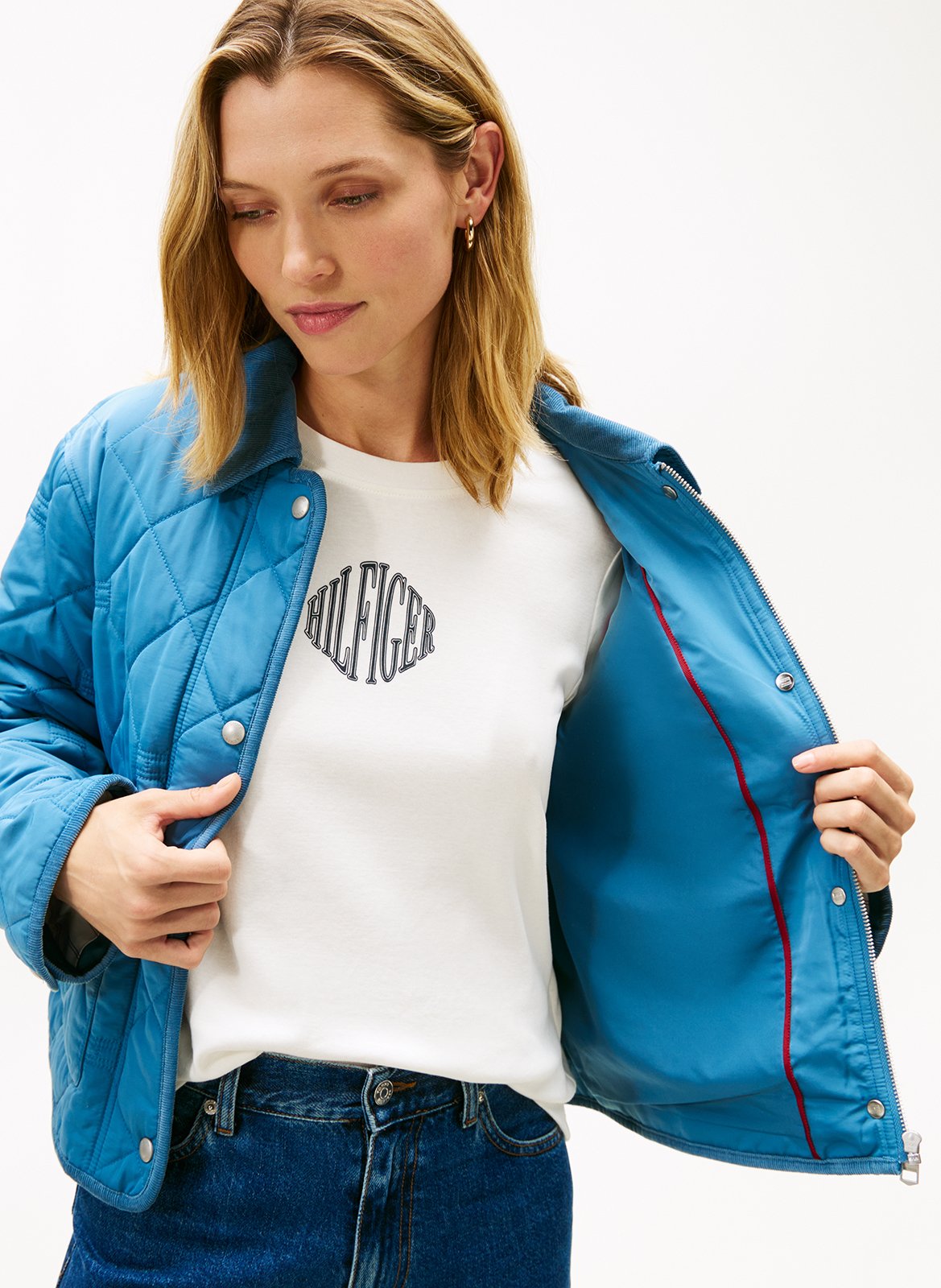 Veste droite matelassée à col velours TOMMY HILFIGER Bleu