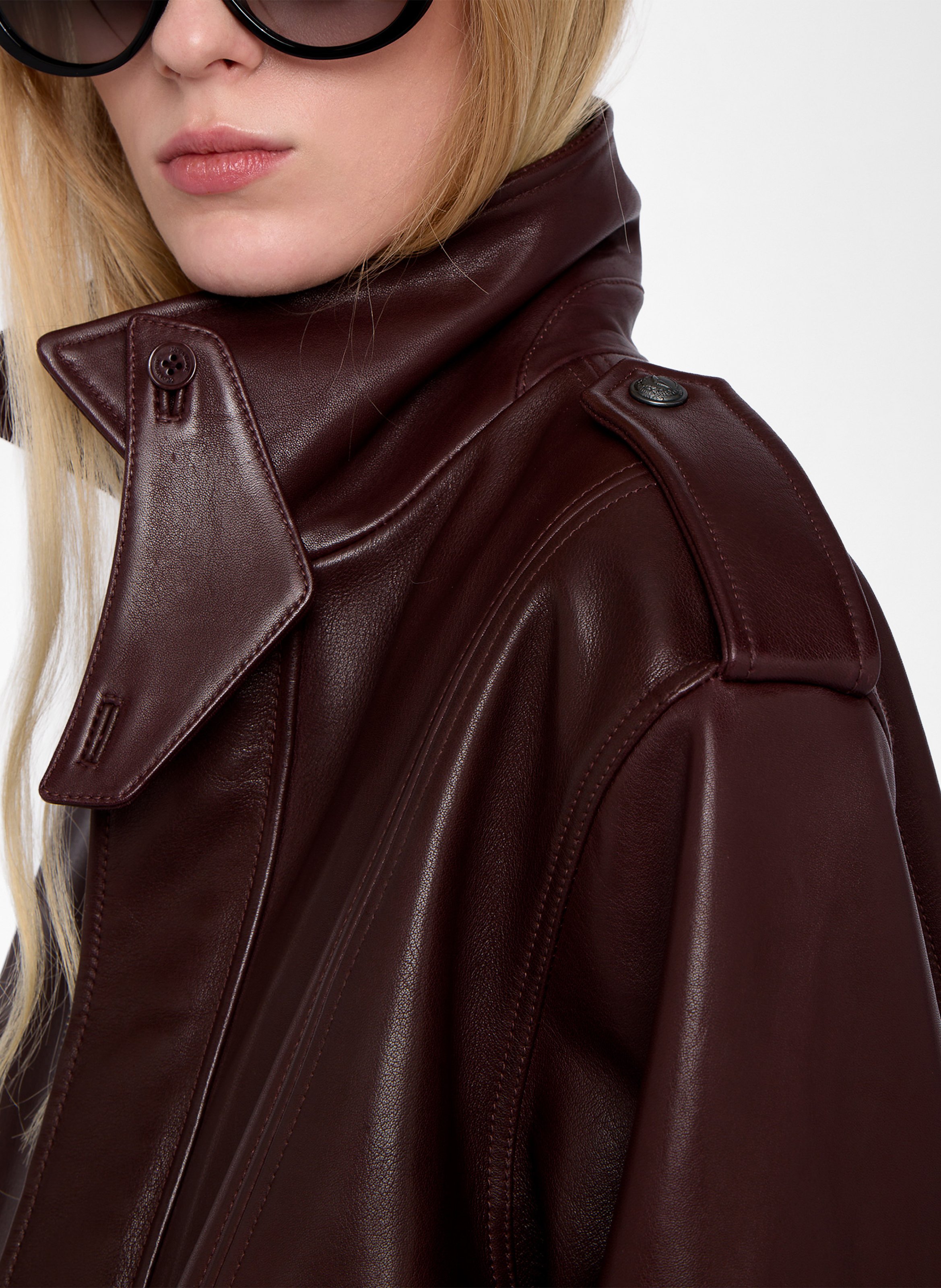 Rechte leren jack met opstaande kraag ZADIG&VOLTAIRE Violet