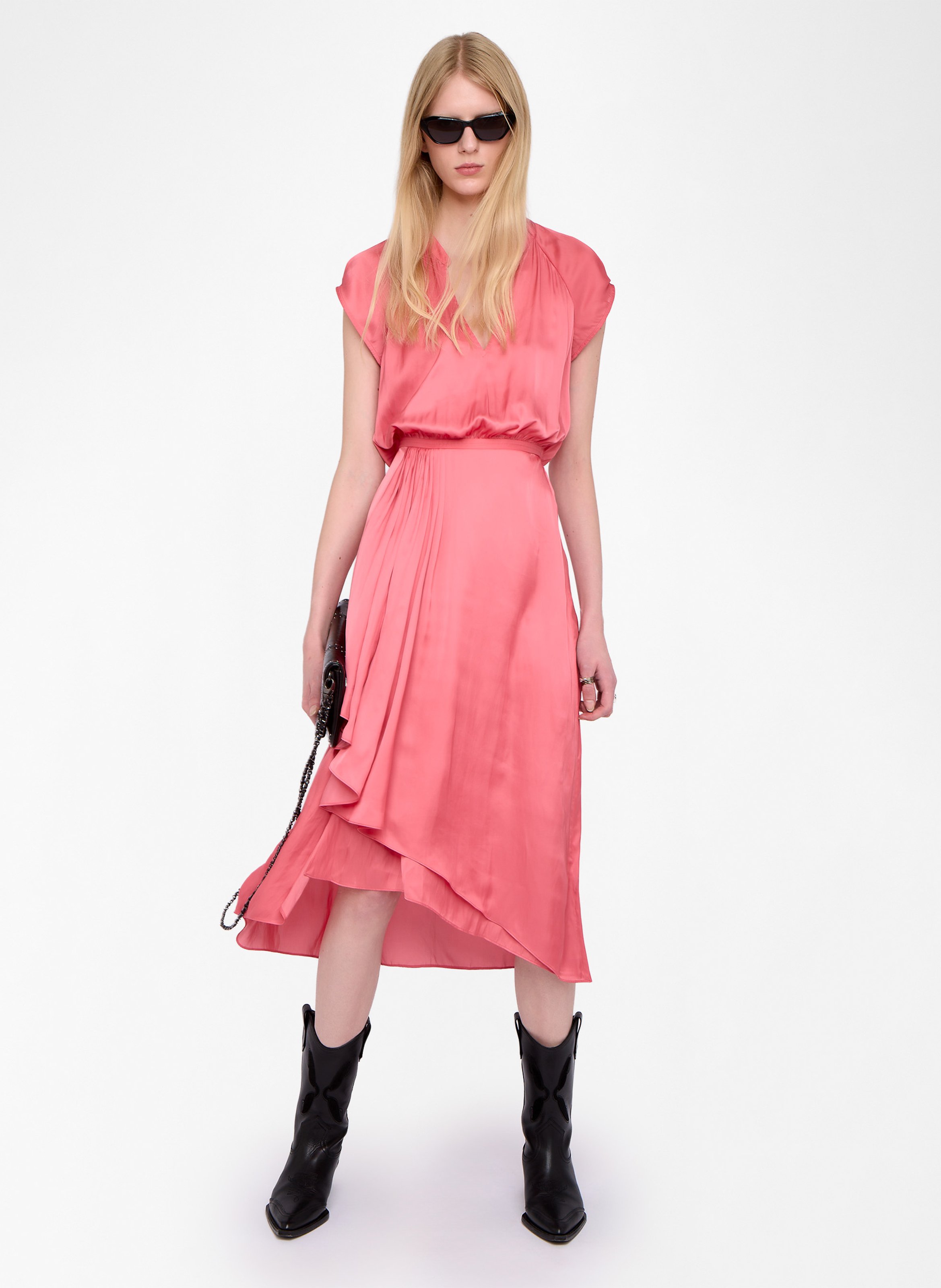Midi dress with Tunisian collar in satin ZADIG&VOLTAIRE