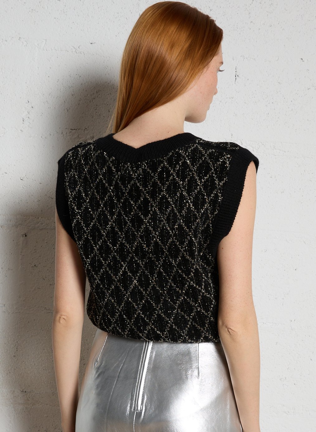 Pull droit col V en maille jacquard MAISON 123 Noir