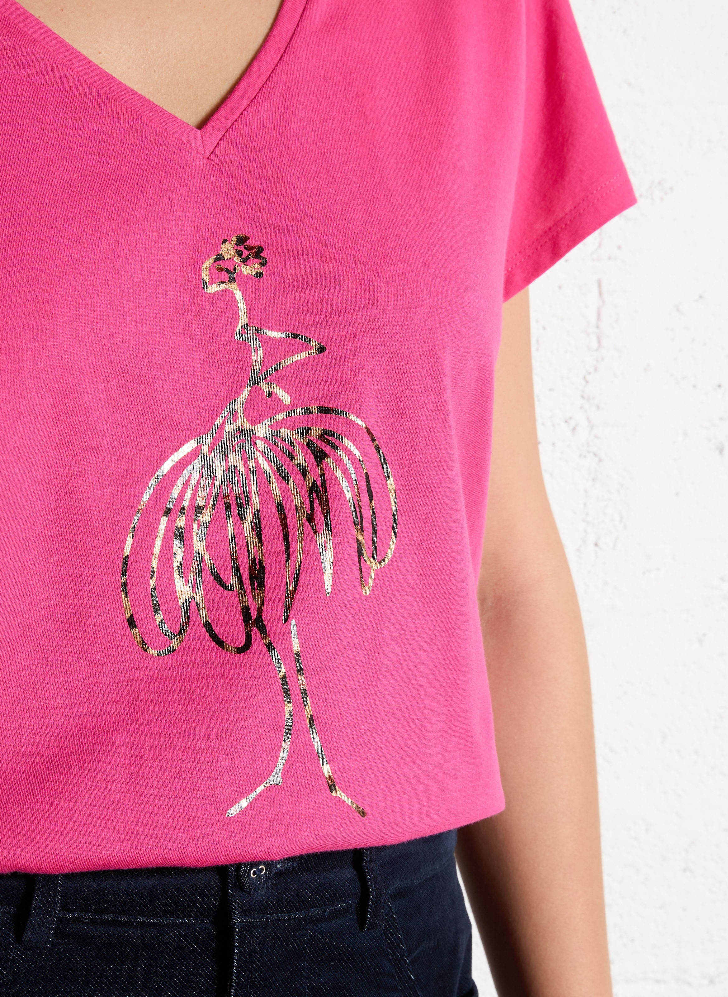 Tee-shirt col V  ONE STEP Rose