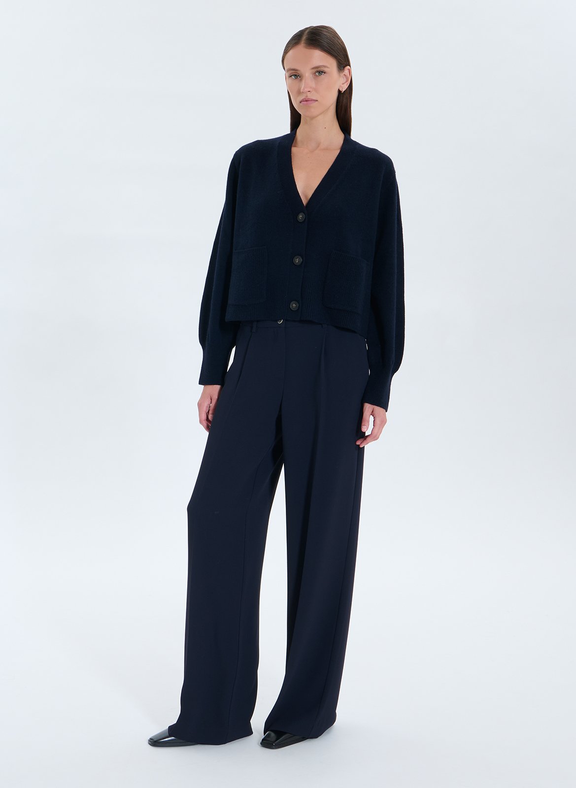 Cardigand col V en laine ZAPA Bleu