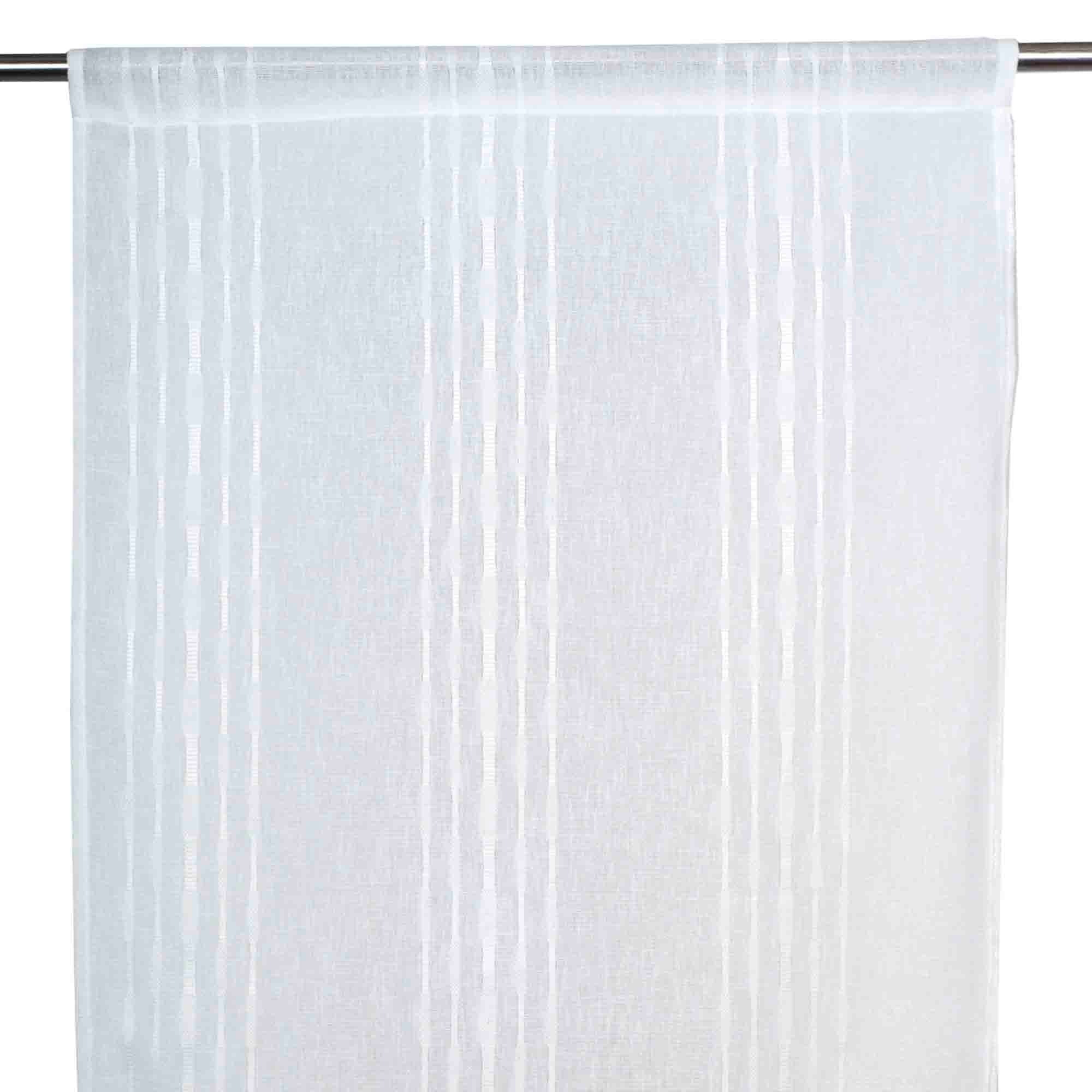 Madura - Mykonos sheer linen-look voile with fine white stripe weave 45x290 cm MADURA White