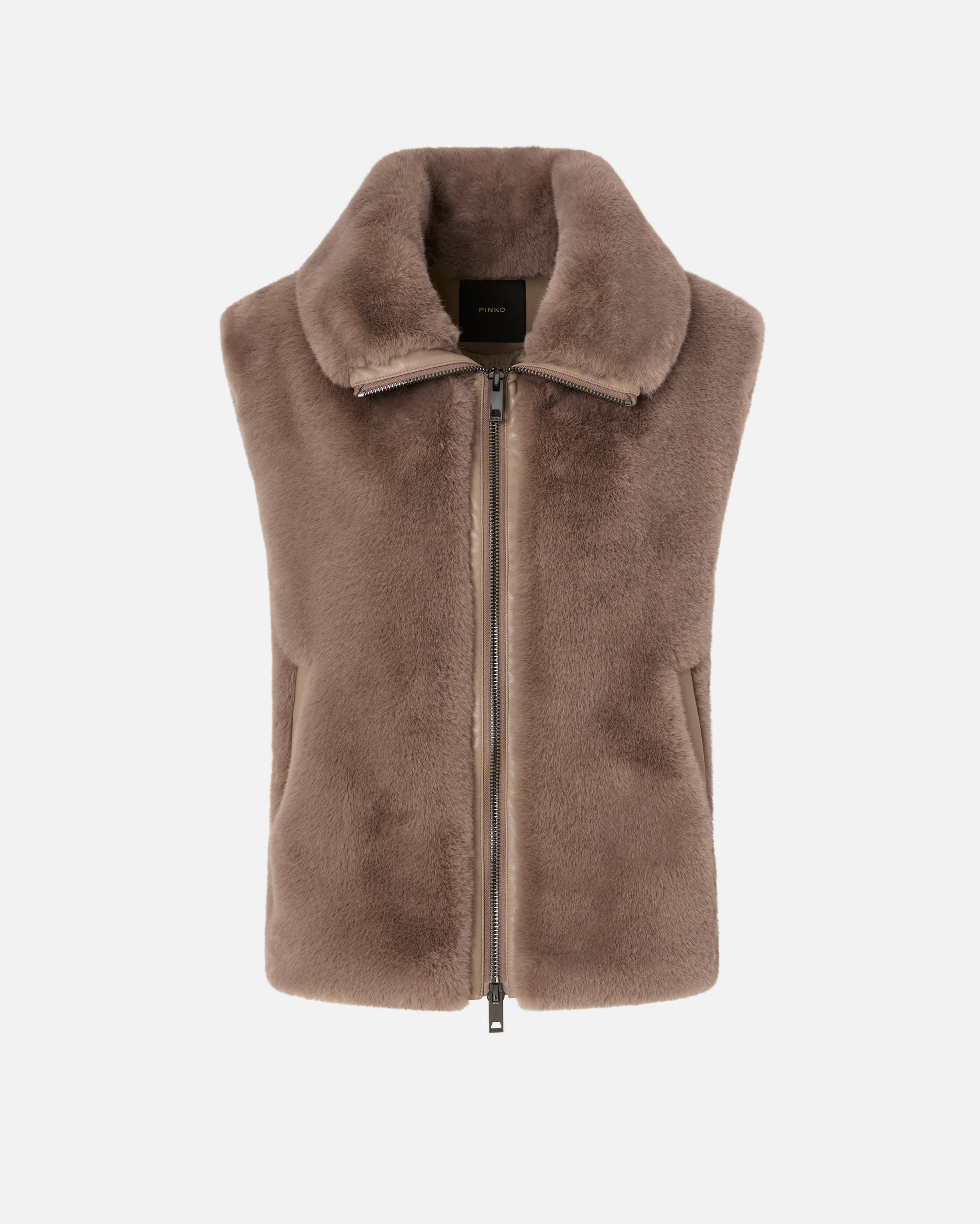 Zip-up faux fur vest PINKO Beige