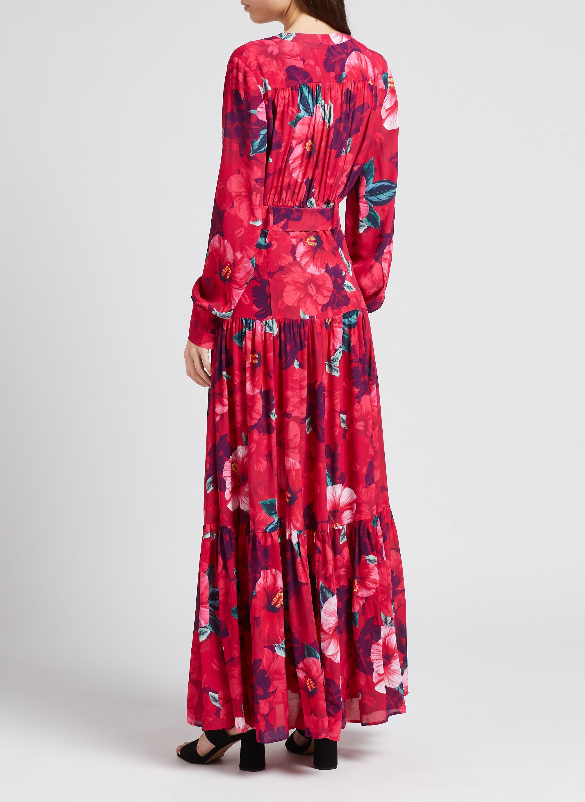 Robe longue col V imprimé floral  PINKO Rose