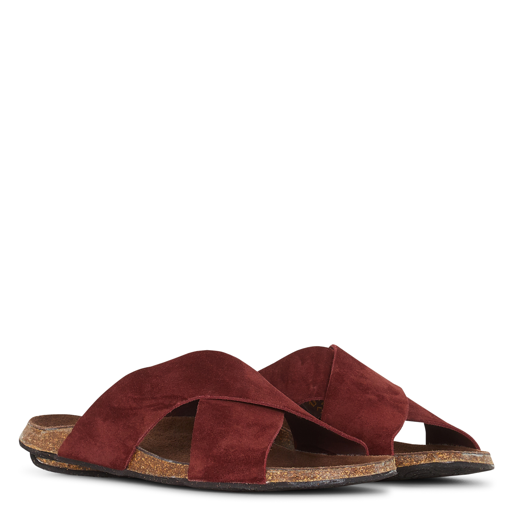 Flache Ledersandalen mit gekreuzten Riemchen BOSABO Pflaume