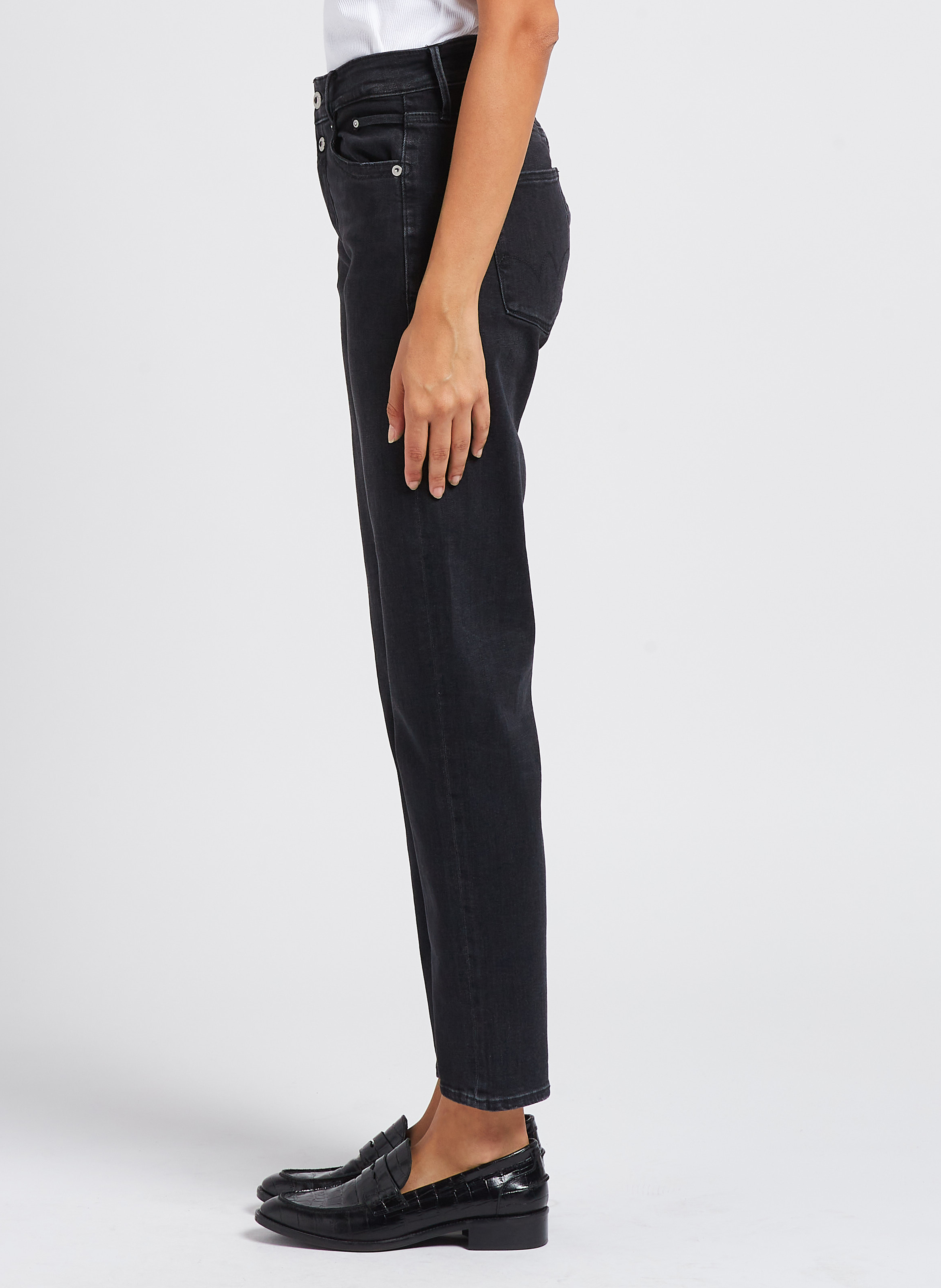 High-rise stonewash cotton-blend mom jeans LE TEMPS DES CERISES Black