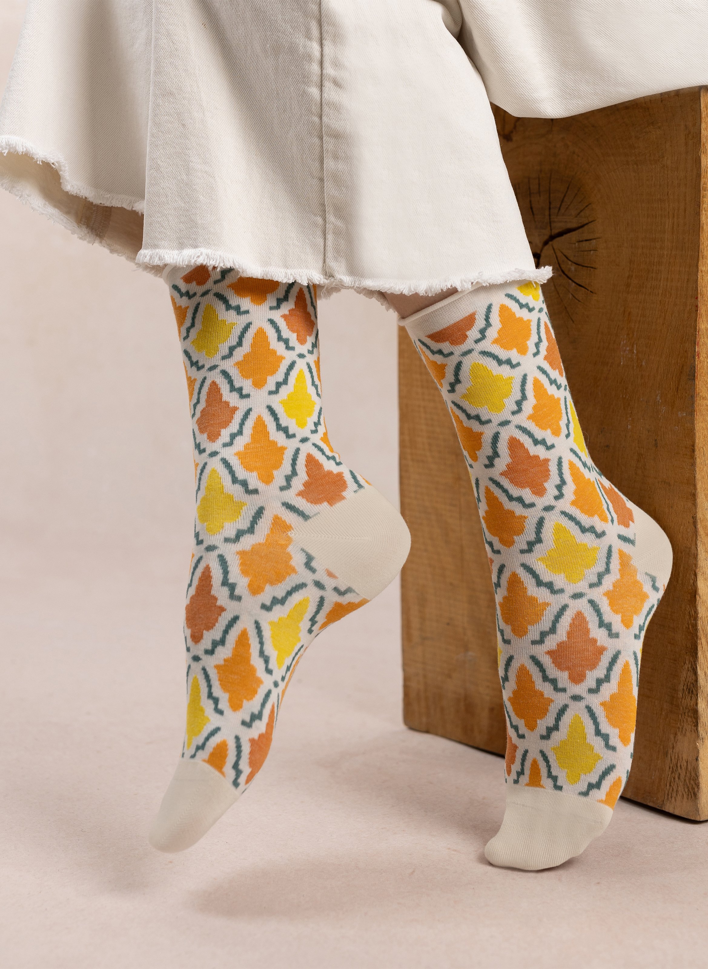 Chaussettes en coton mélangé imprimé BLEUFORET Beige