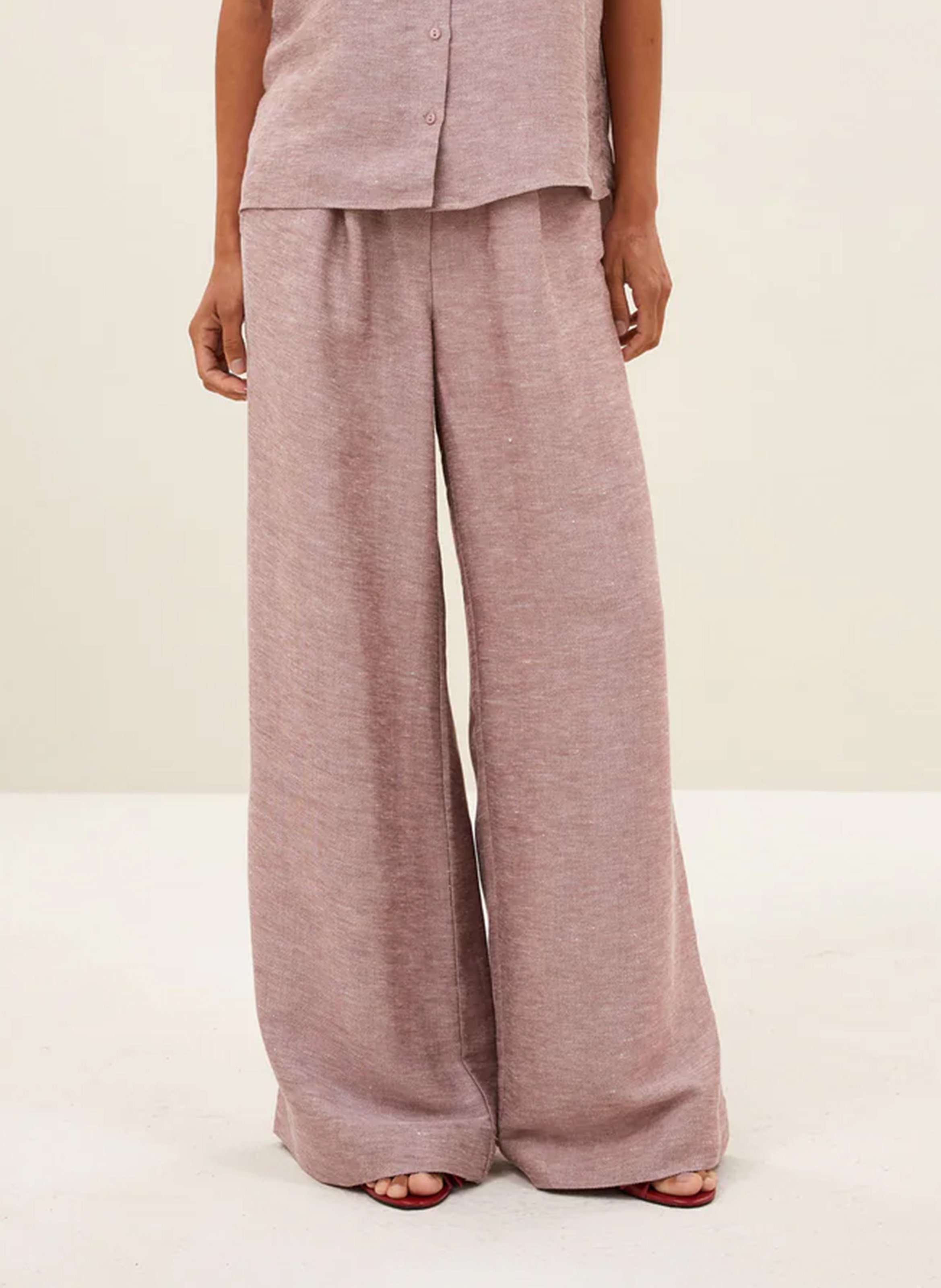 Pantalon large taille haute BY BAR Rose