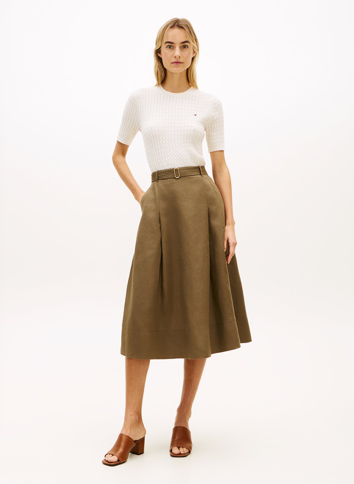 Gerende linnen rok TOMMY HILFIGER Groen