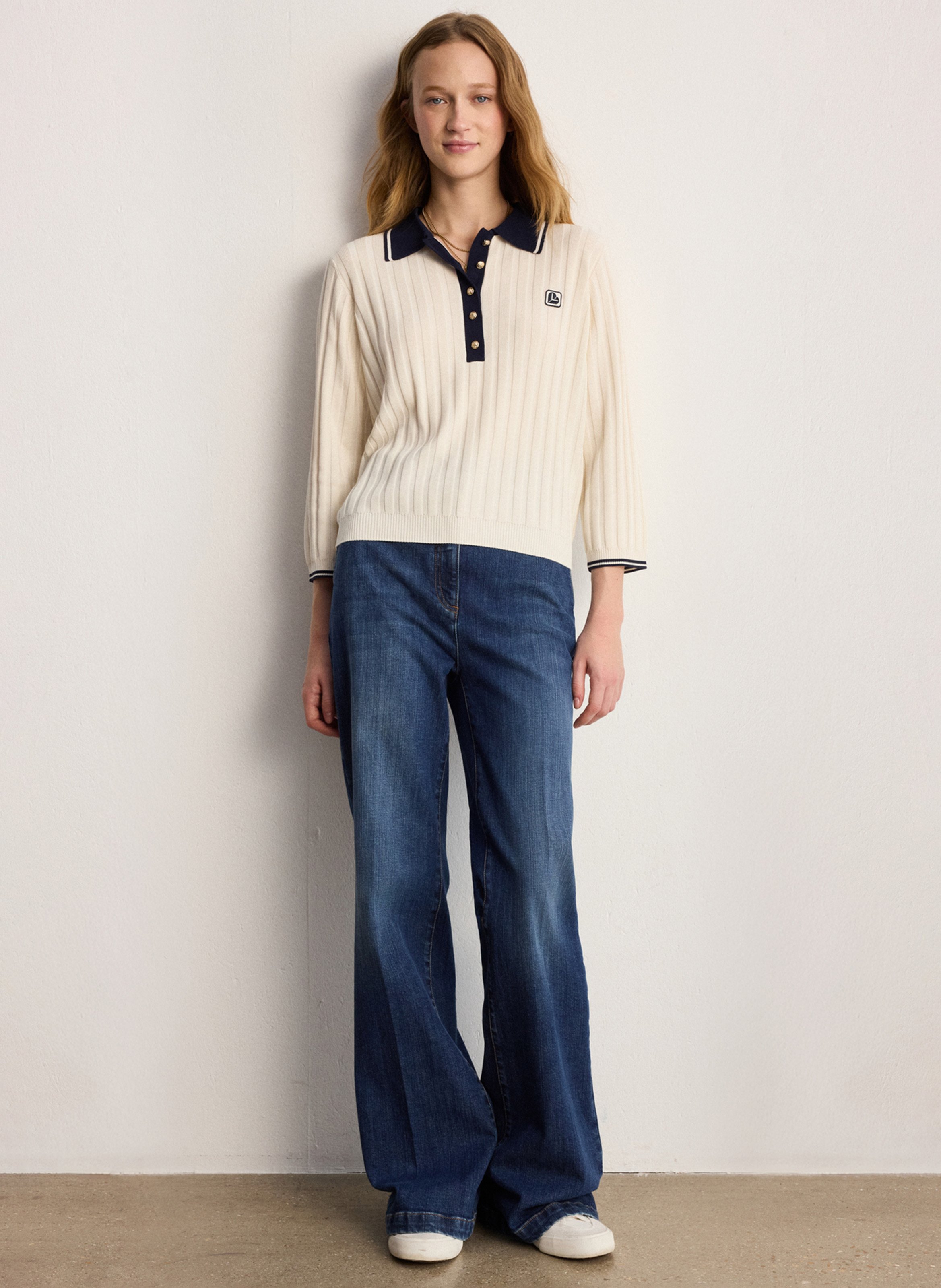 Straight cotton-blend polo shirt PABLO Beige