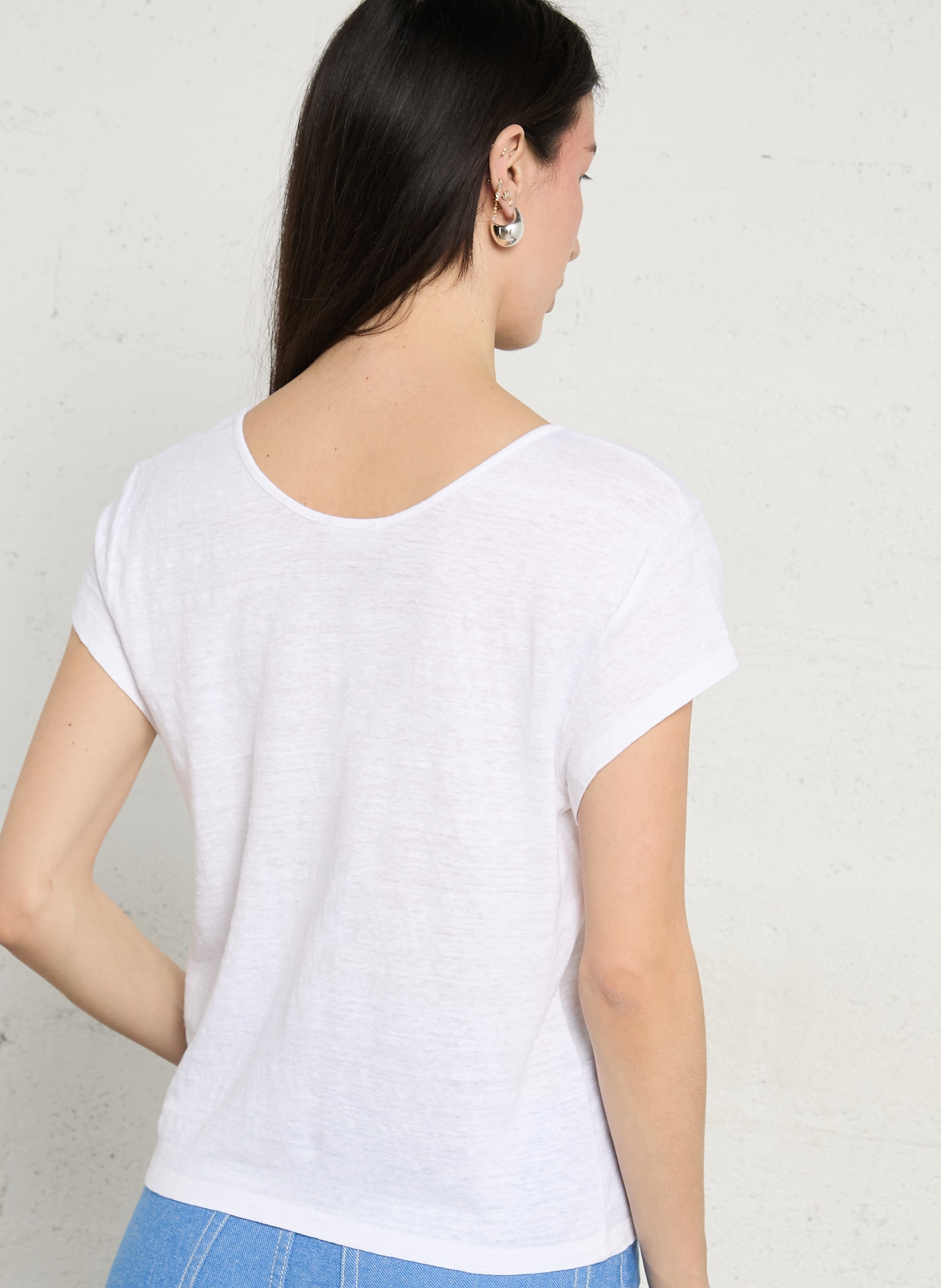 Straight linen-blend T-shirt with round neck AMERICAN VINTAGE White