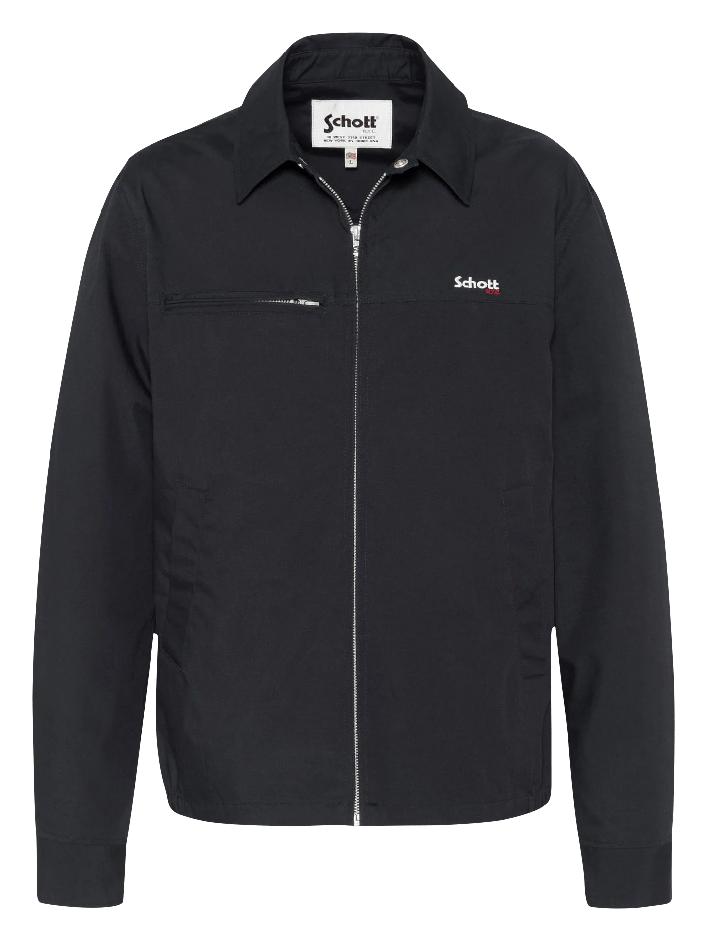 Gerade geschnittene Jacke mit Reißverschluss und Taschen. SCHOTT Blau