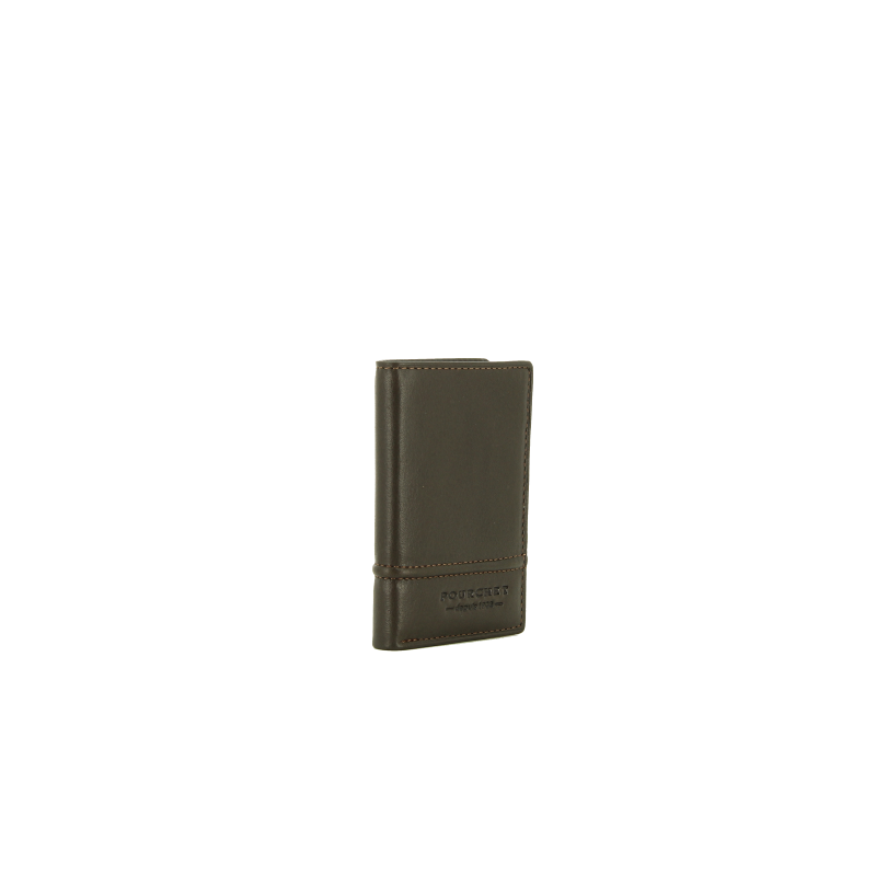 Calfskin leather credit-card holder POURCHET Brown