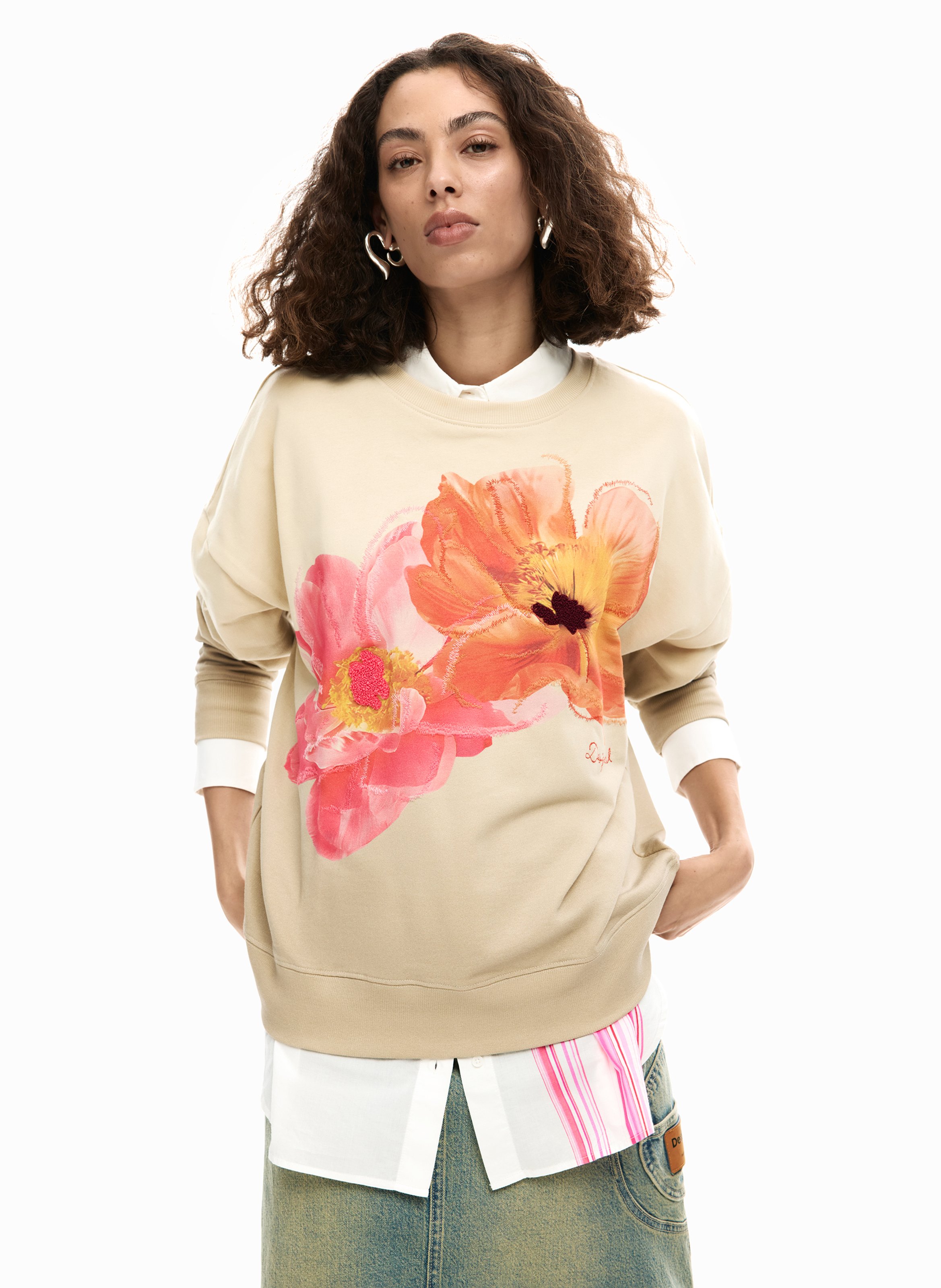 Printed round-neck sweater DESIGUAL Red