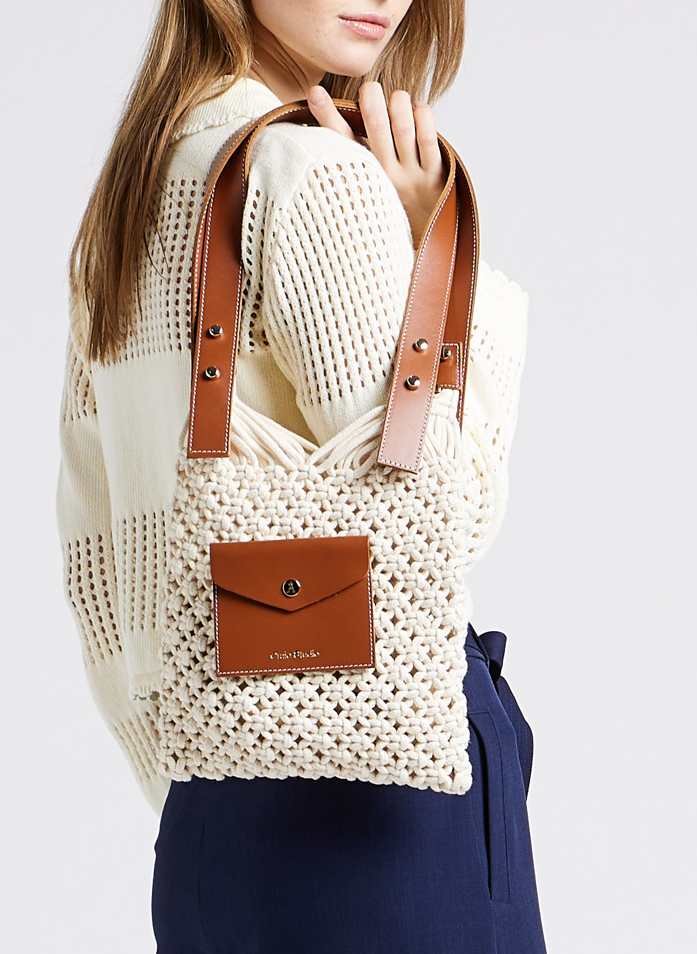 Macramé cotton-blend shoulder bag CRAIE STUDIO Brown