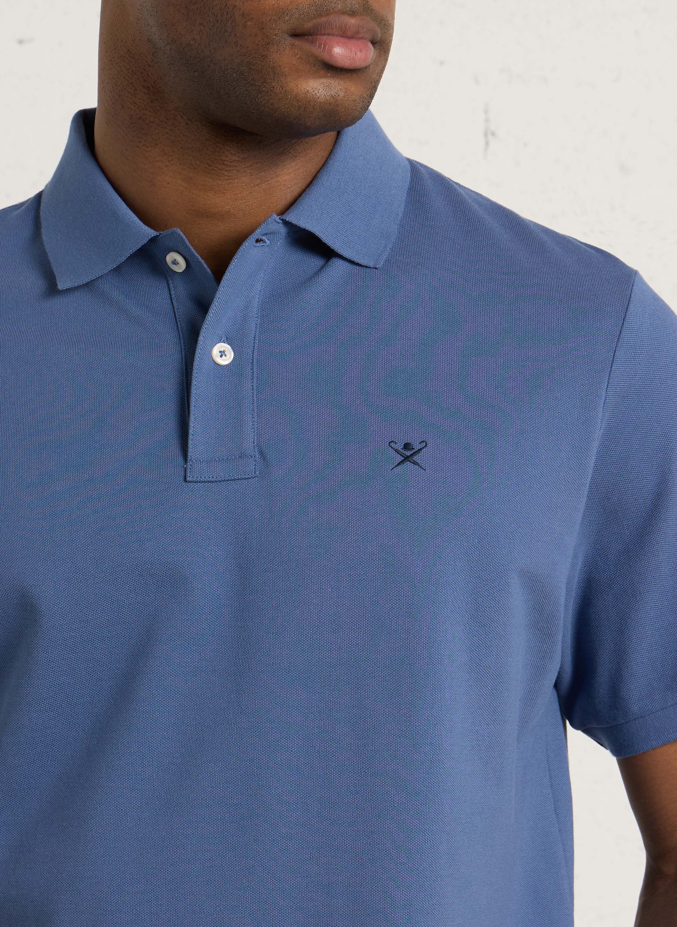 Short-sleeved plain polo shirt with logo HACKETT Blue