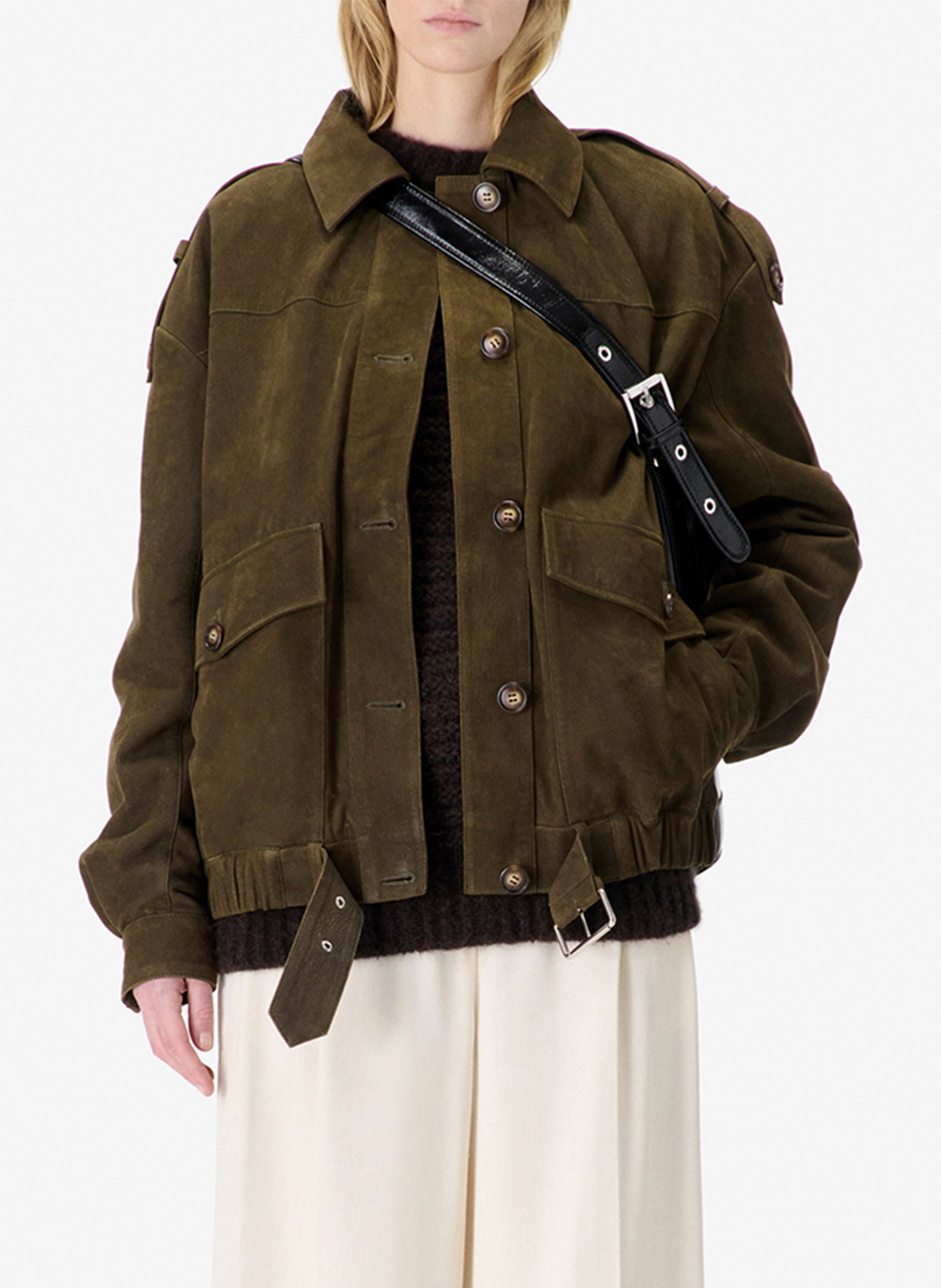 Oversize-Blouson aus Leder mit klassischem Kragen IRO Grau
