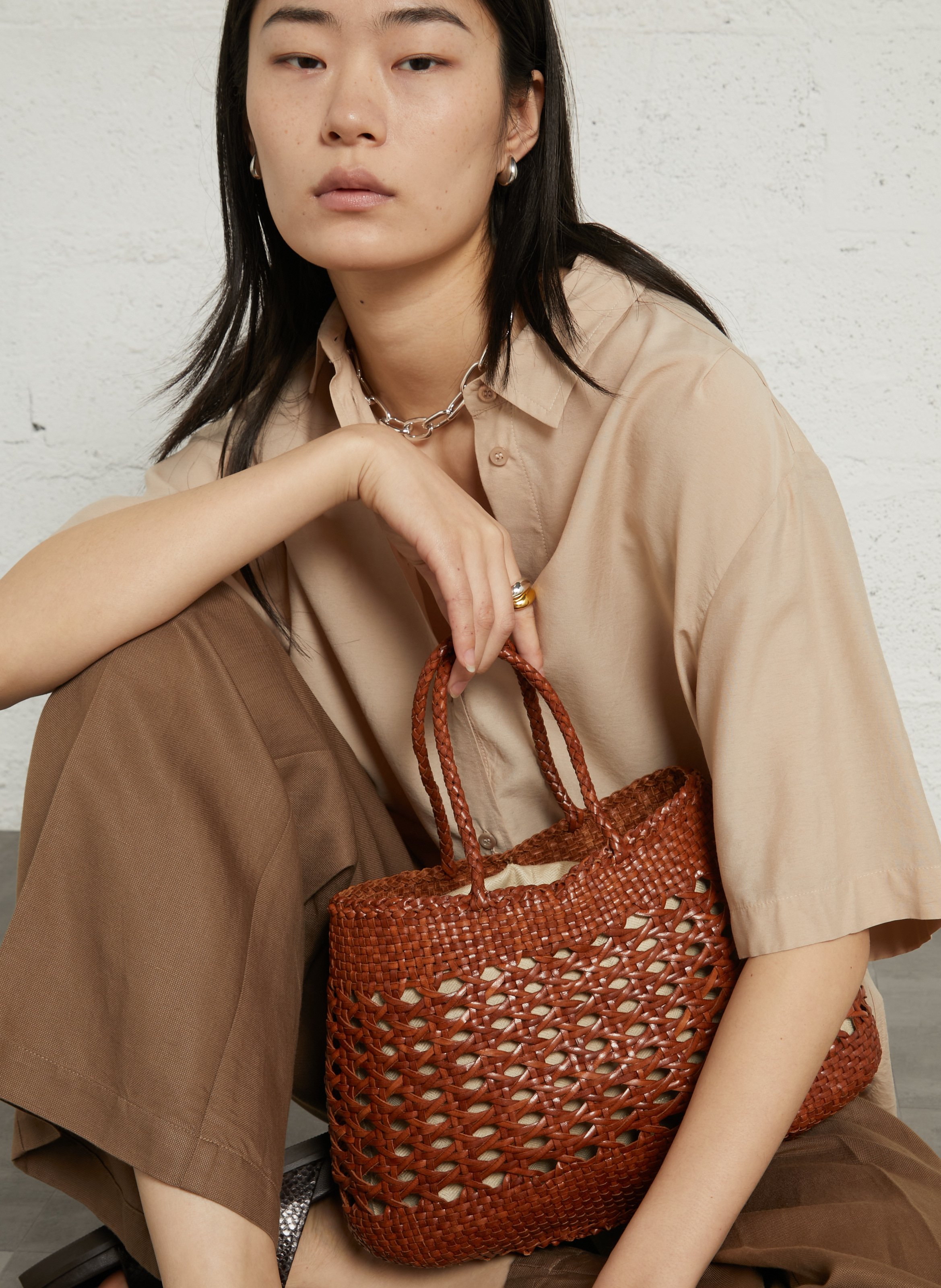 Sac à main tressé en cuir DRAGON DIFFUSION Marron