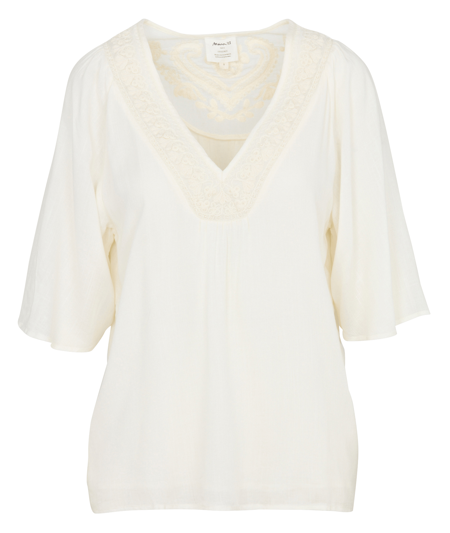 Tee-shirt col V fluide à broderies MAISON 123 Beige