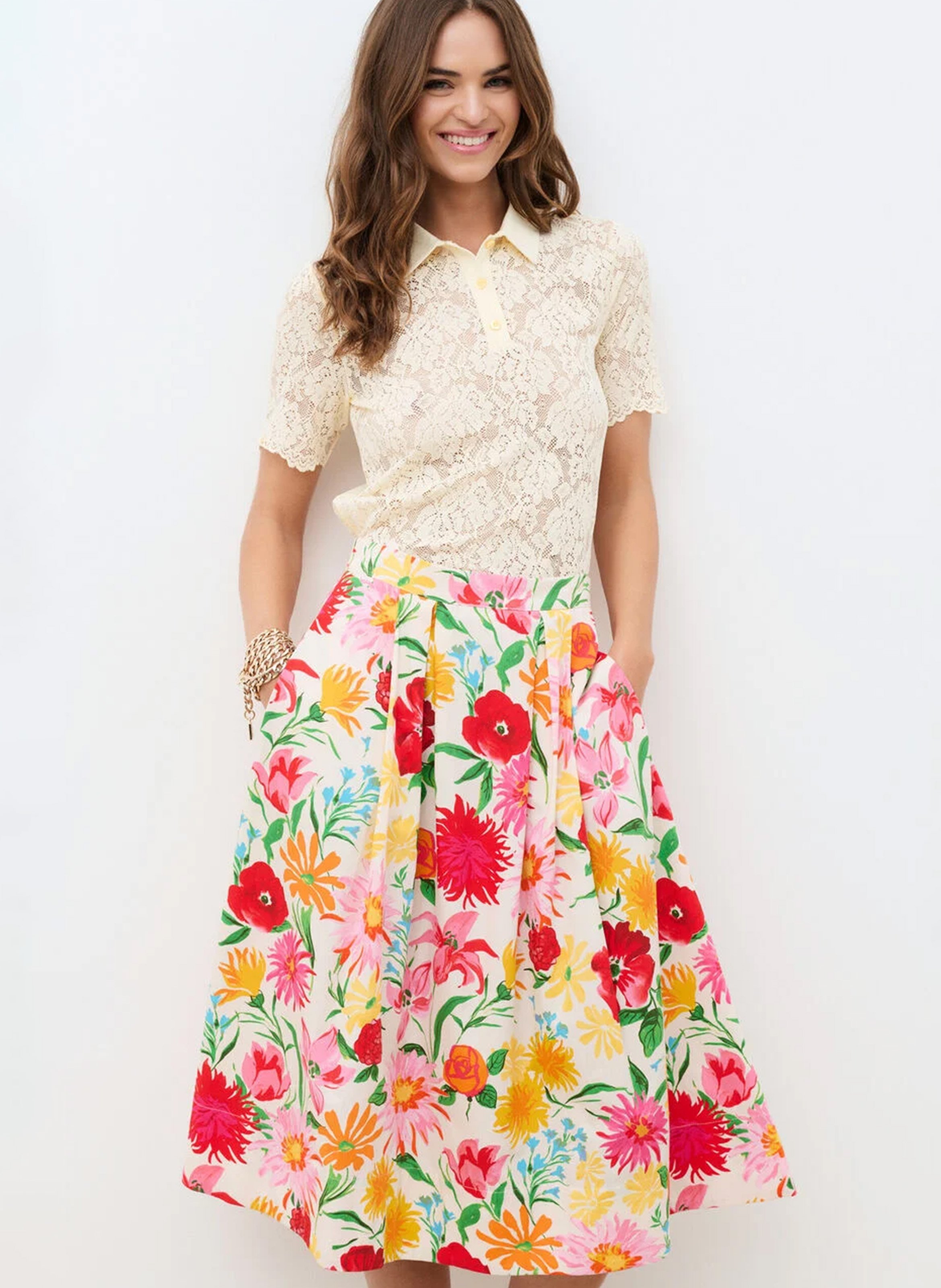 Flared cotton midi skirt CAROLL Beige