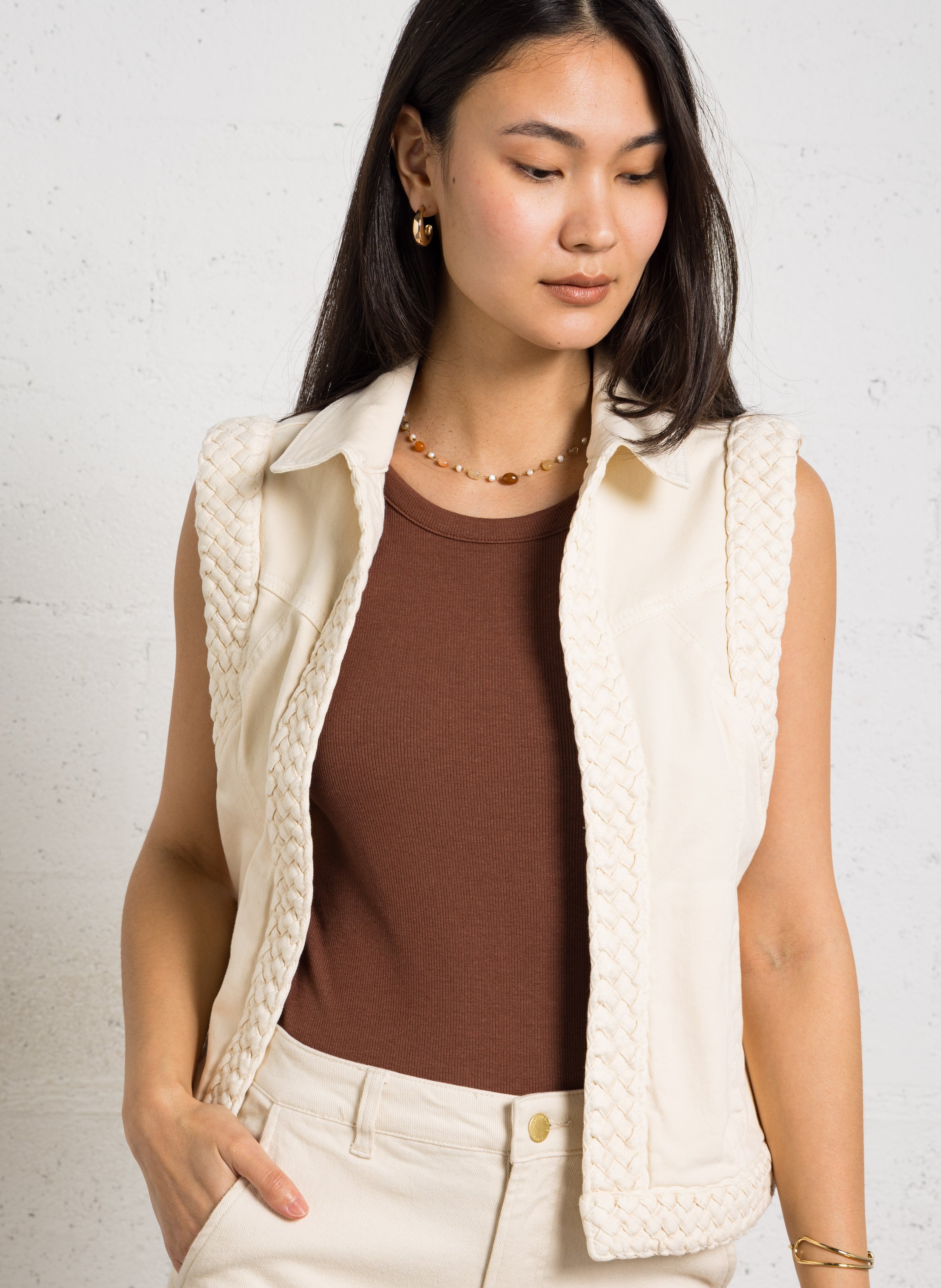 Veste en denim sans manches  MAISON 123 Beige