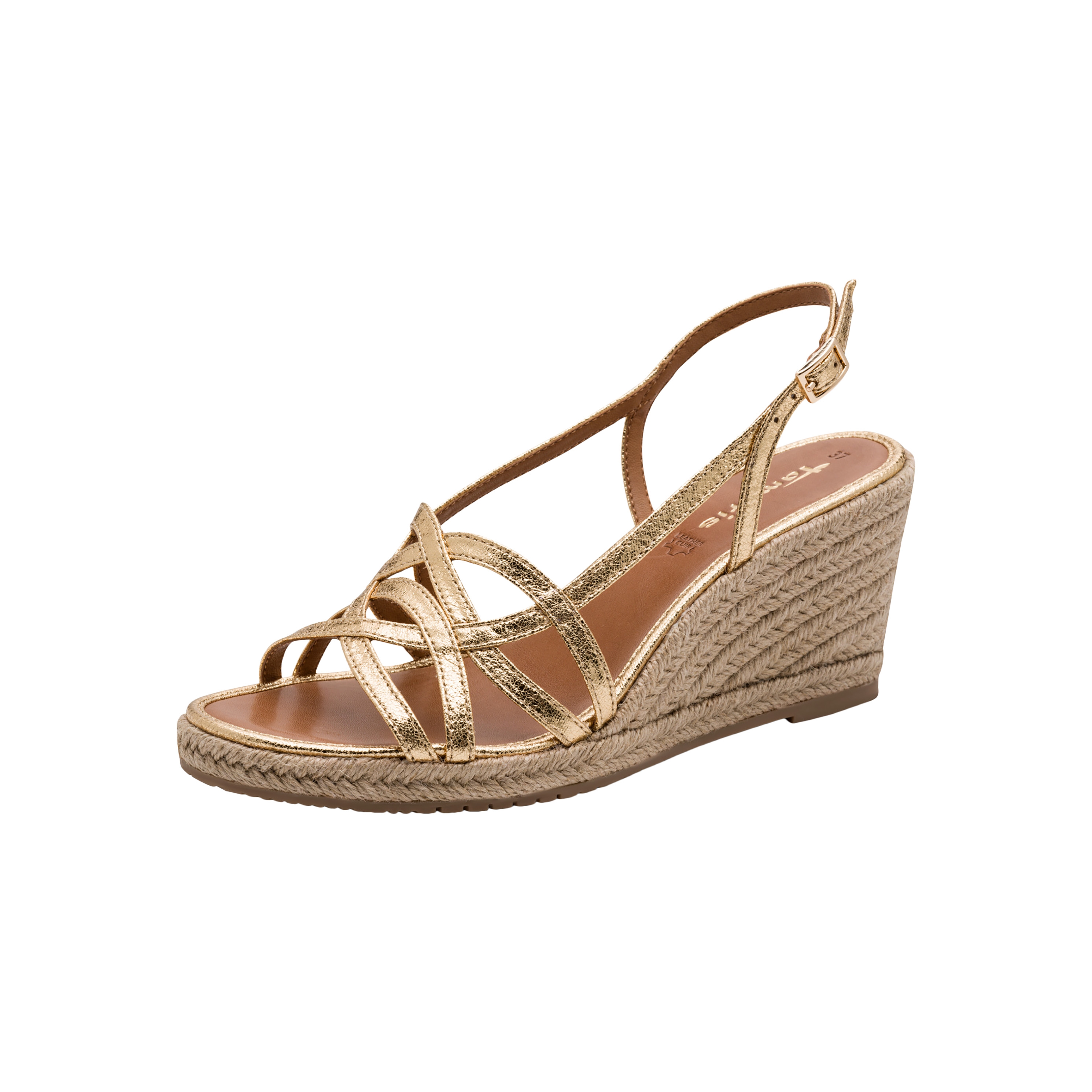 Leather wedge sandals TAMARIS Golden