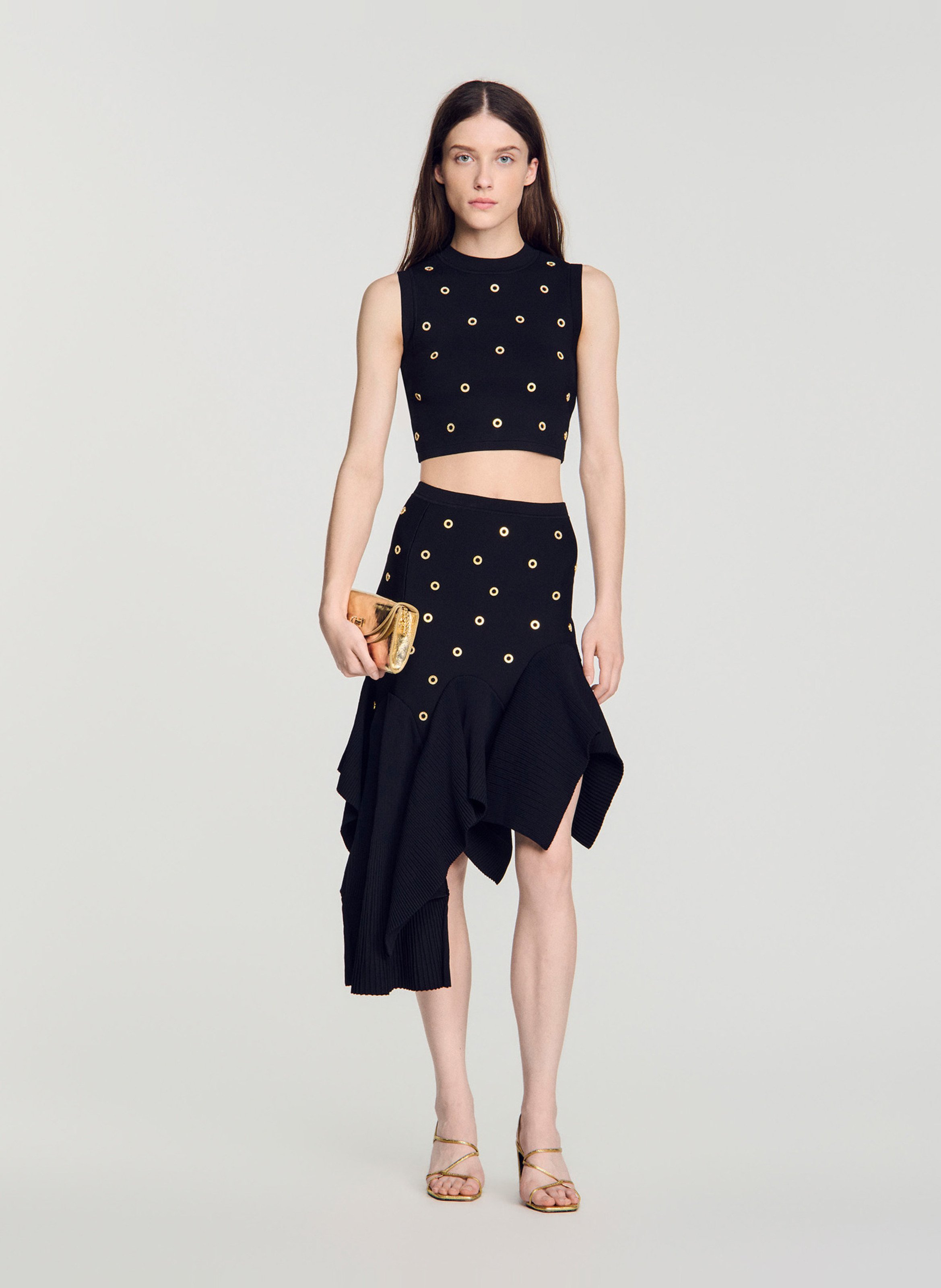 Lange, asymmetrische rok SANDRO Zwart