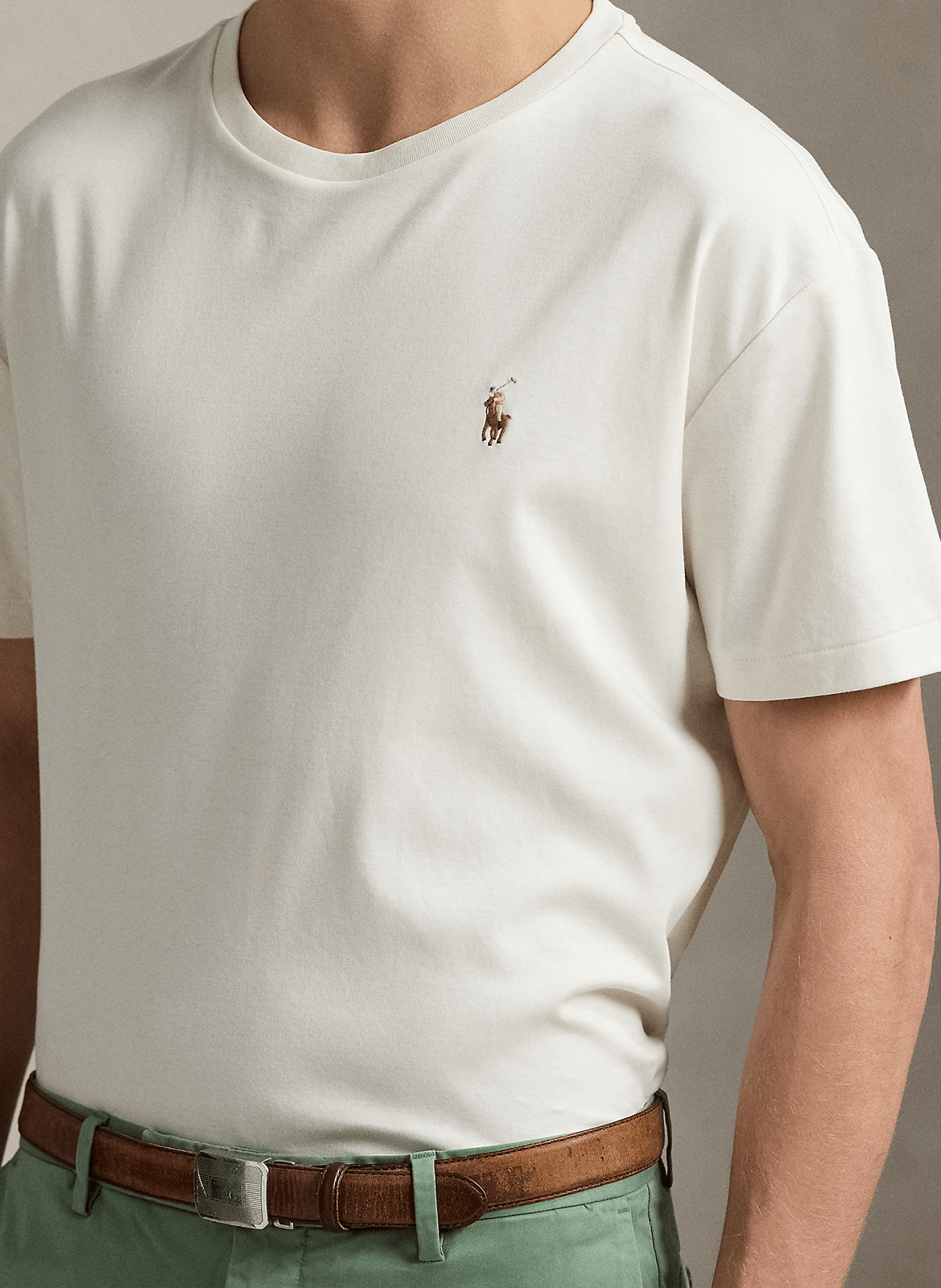 Rundhals-T-Shirt aus Pima-Baumwolle mit Pony Player, Slim Fit POLO RALPH LAUREN Beige