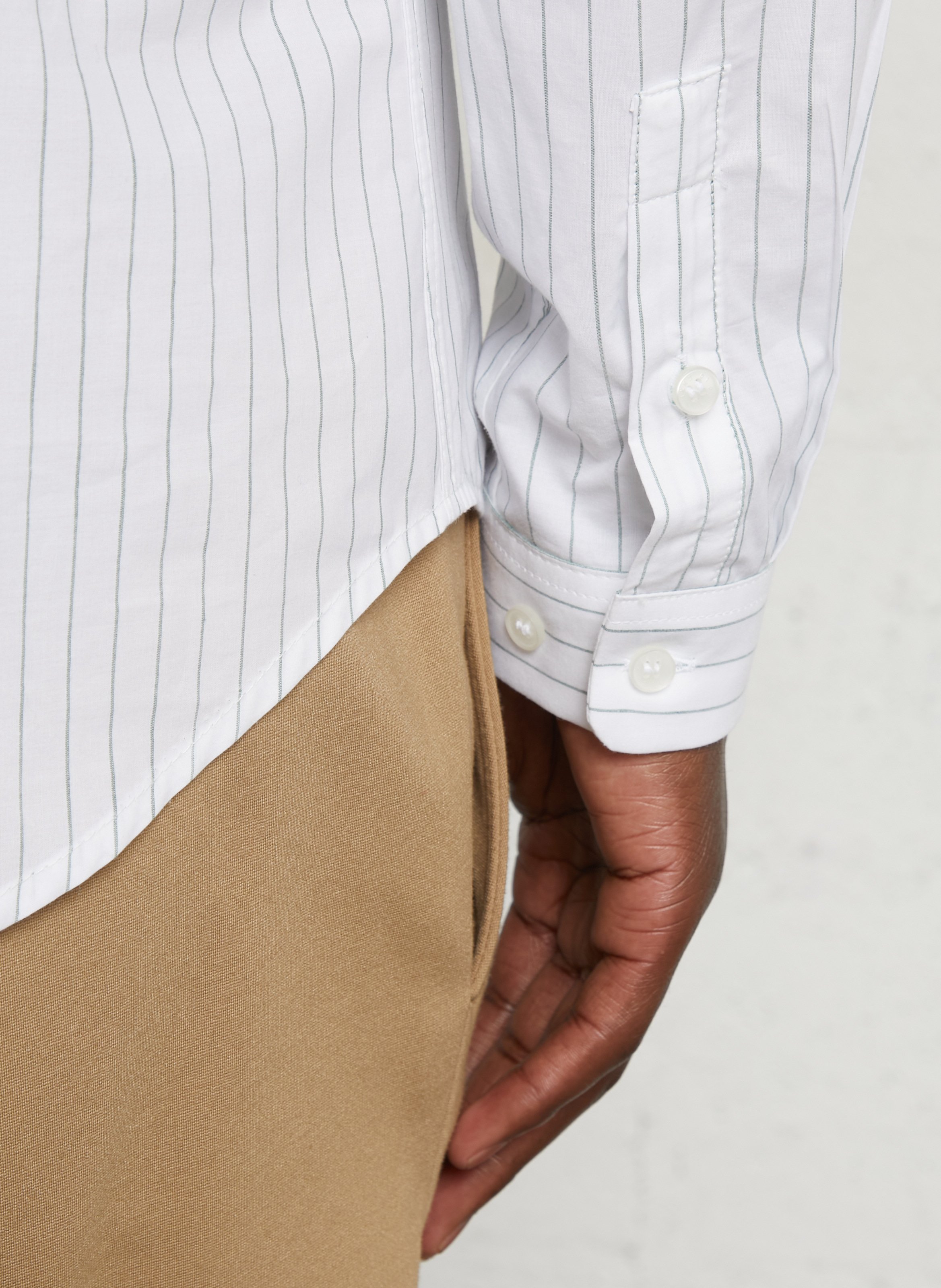 Straight shirt with classic collar in striped cotton and linen blend. IKKS Green