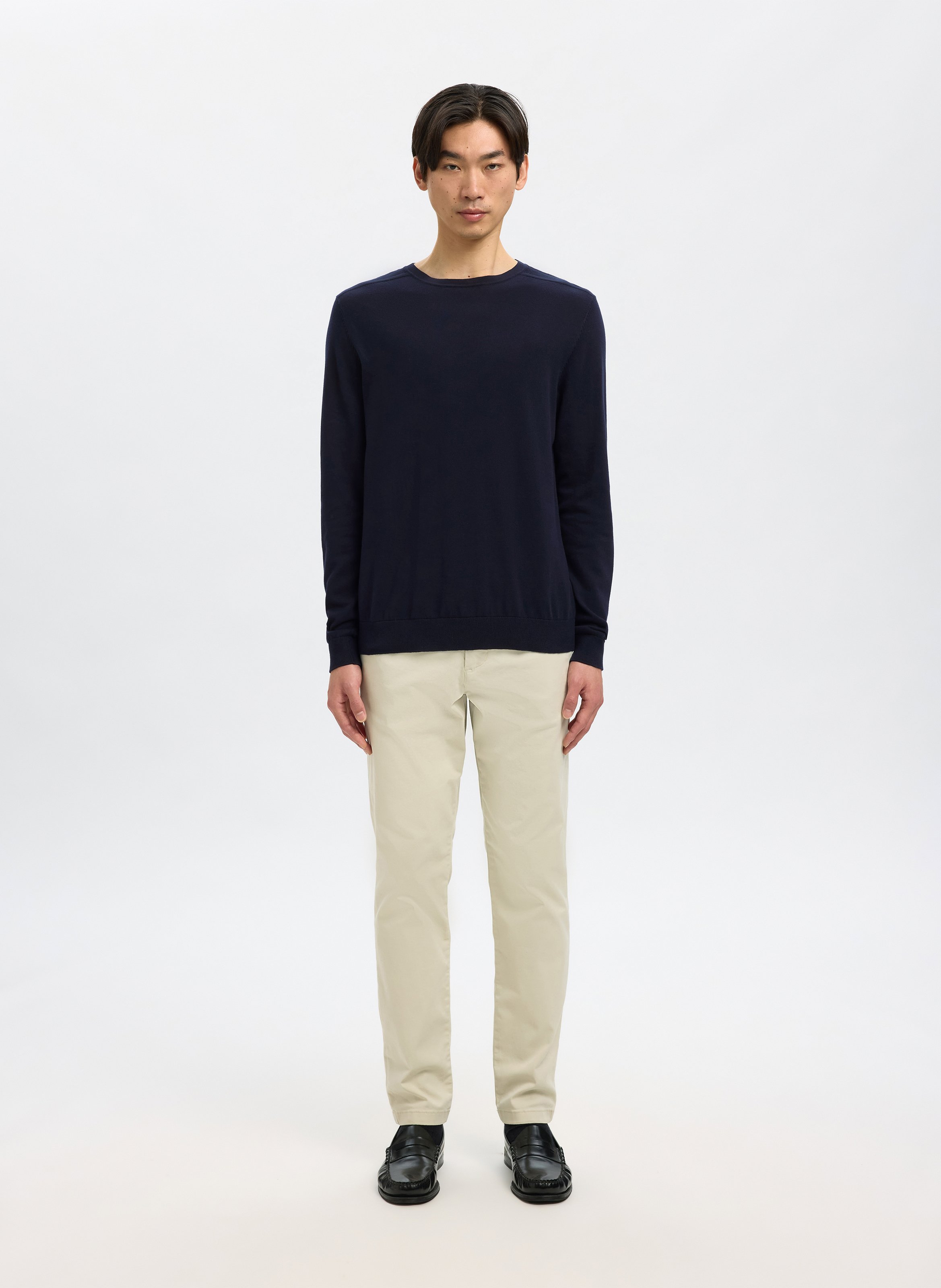 Rundhalspullover aus Baumwolle, Regular Fit SELECTED Blau