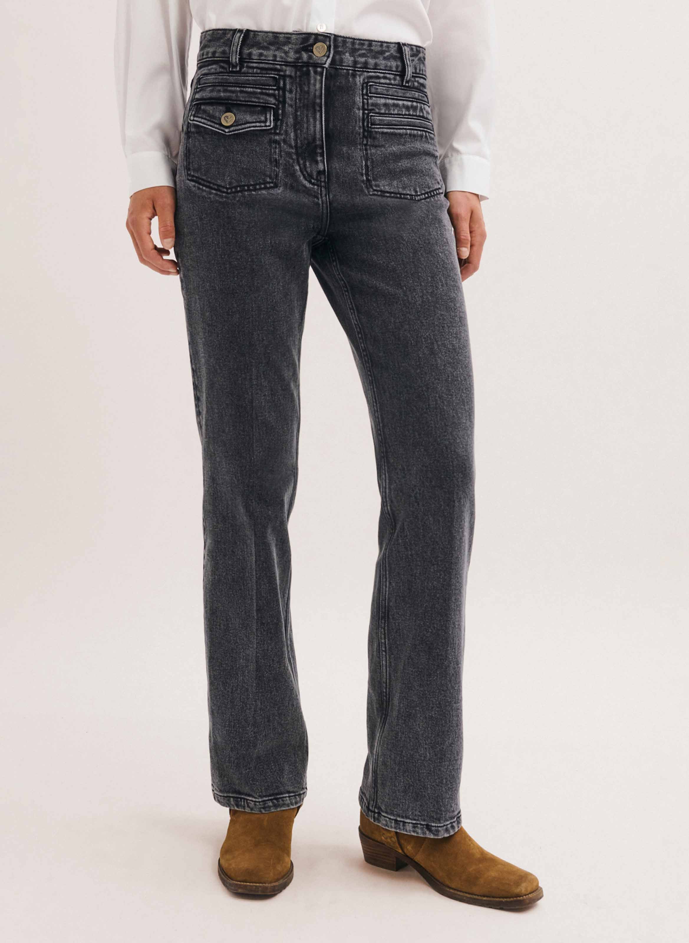 Jean bootcut en coton mélangé PABLO Gris
