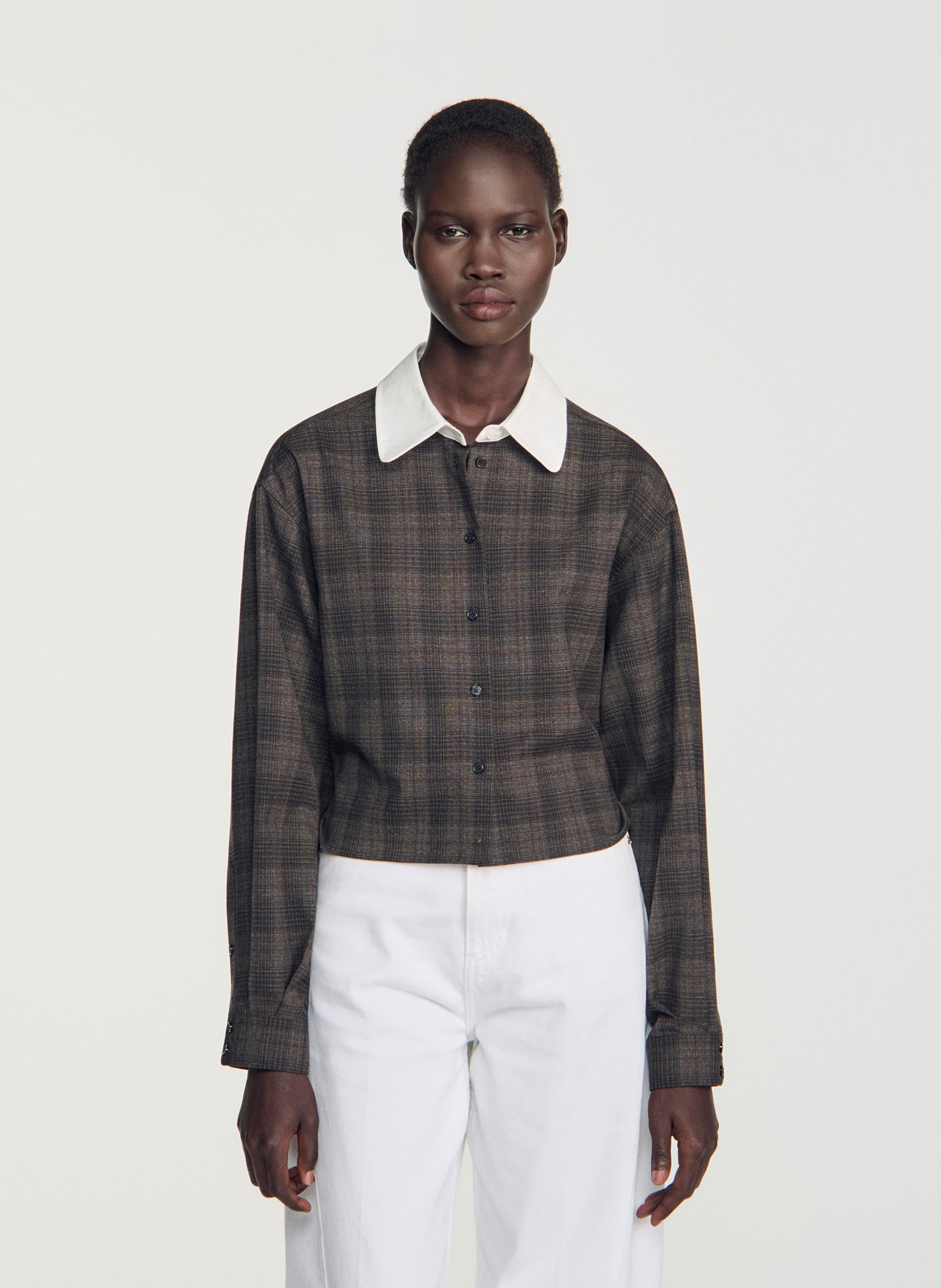 Chemise droite à carreaux SANDRO Gris