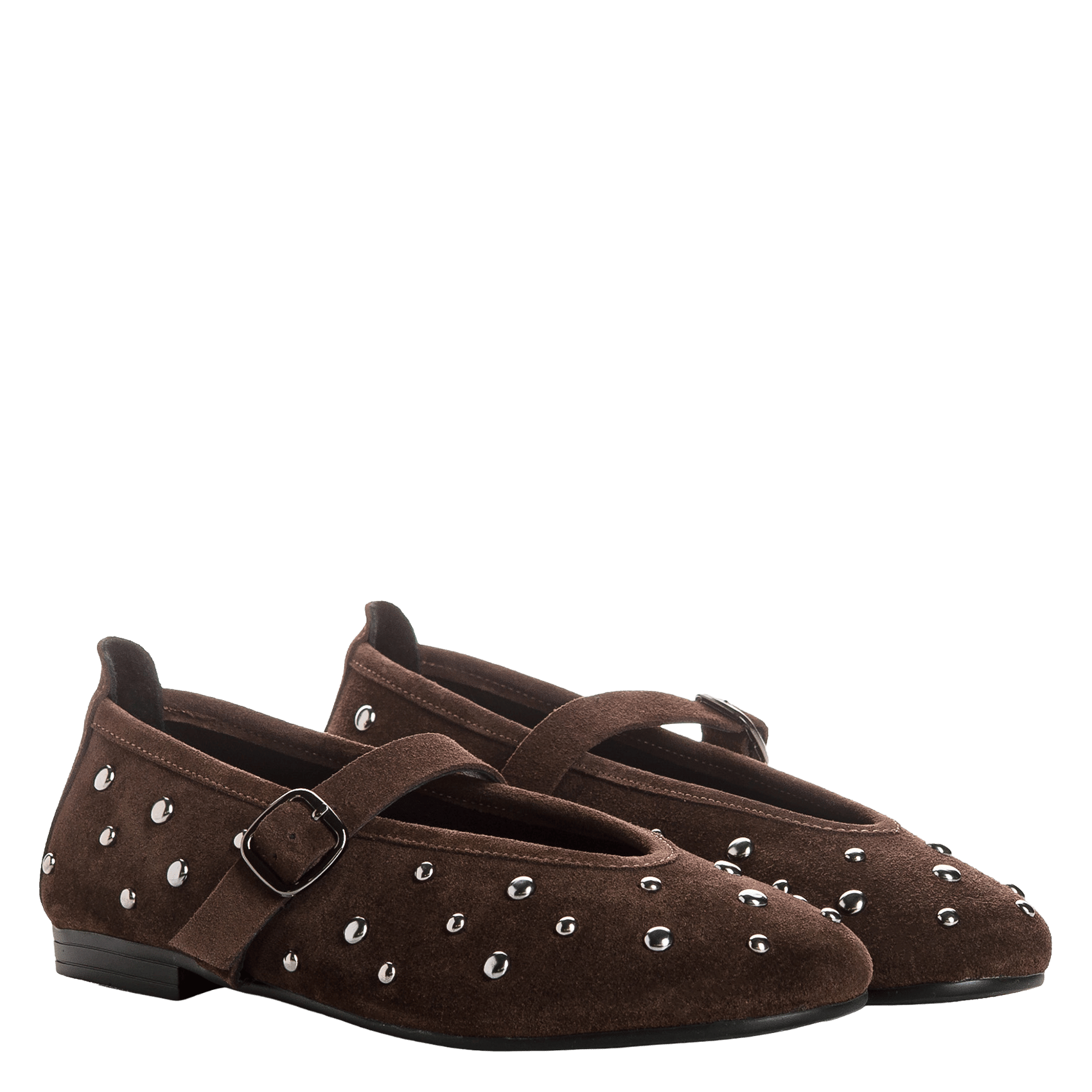Nietenbesetzte Wildleder-Ballerinas | Braun REQINS Damen