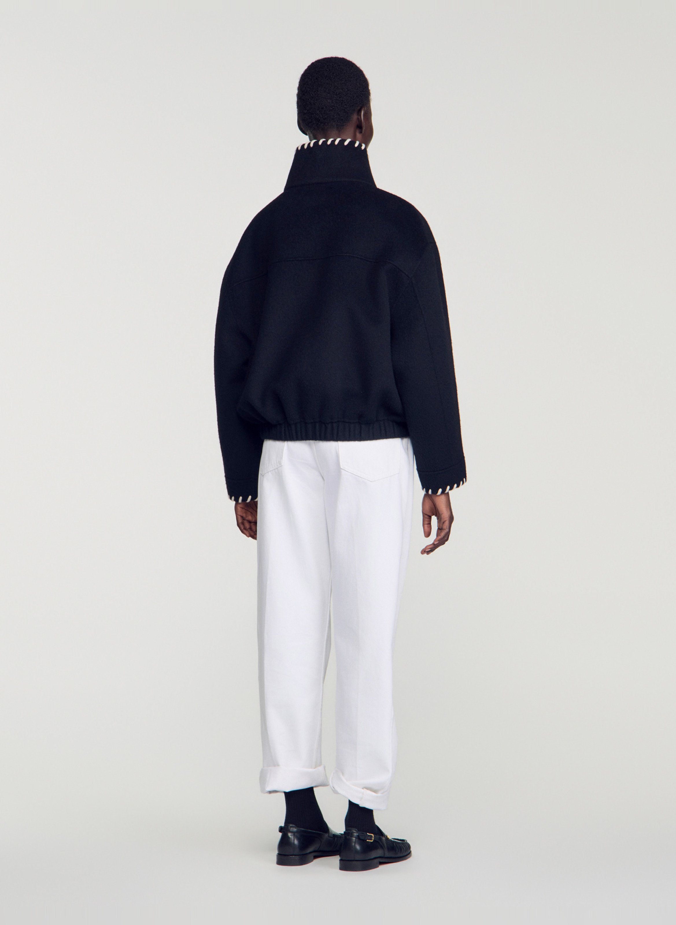 Veste col montant en laine SANDRO Black