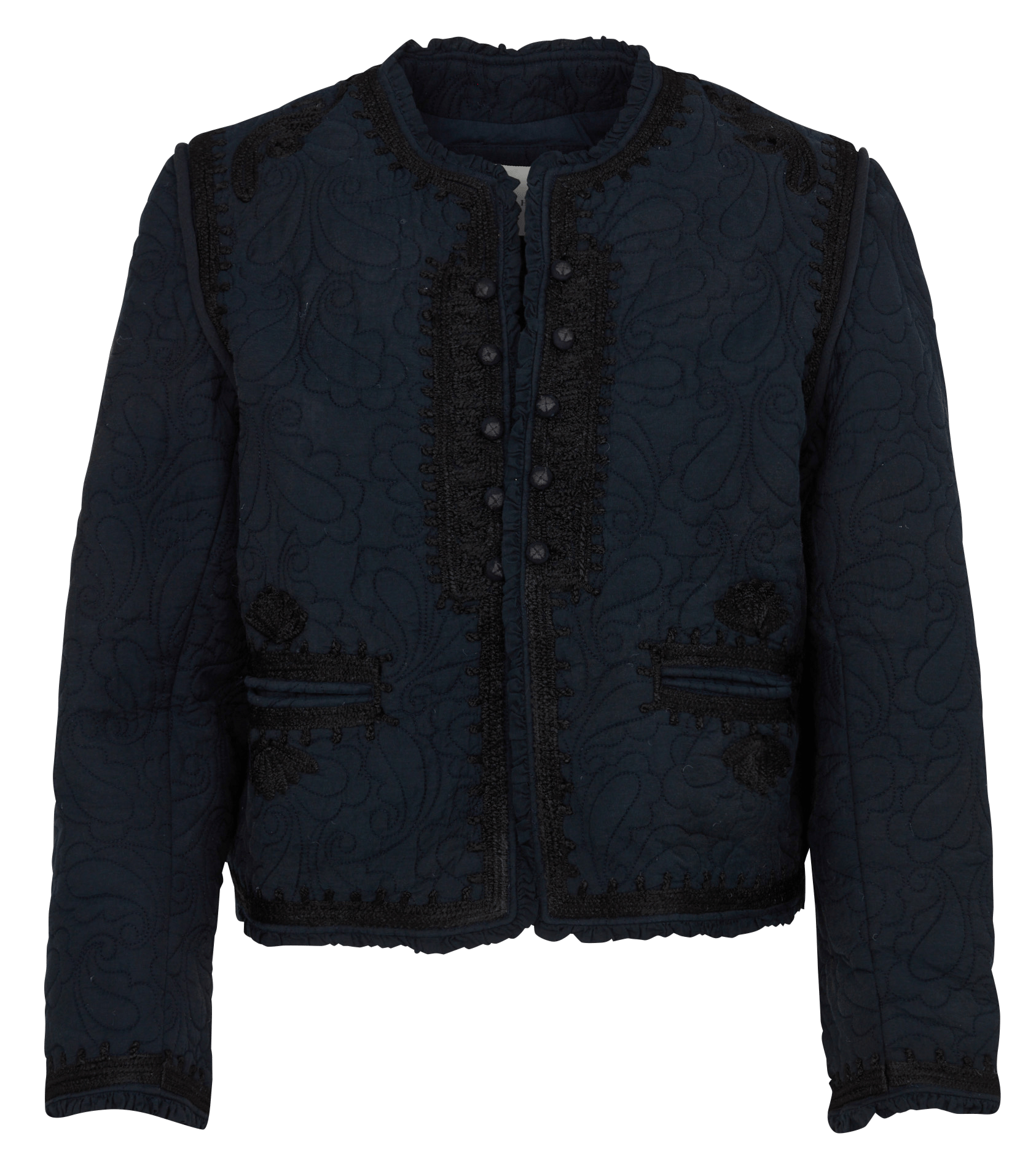 Straight round neck jacket with topstitching and embroidery MAISON HOTEL Blue
