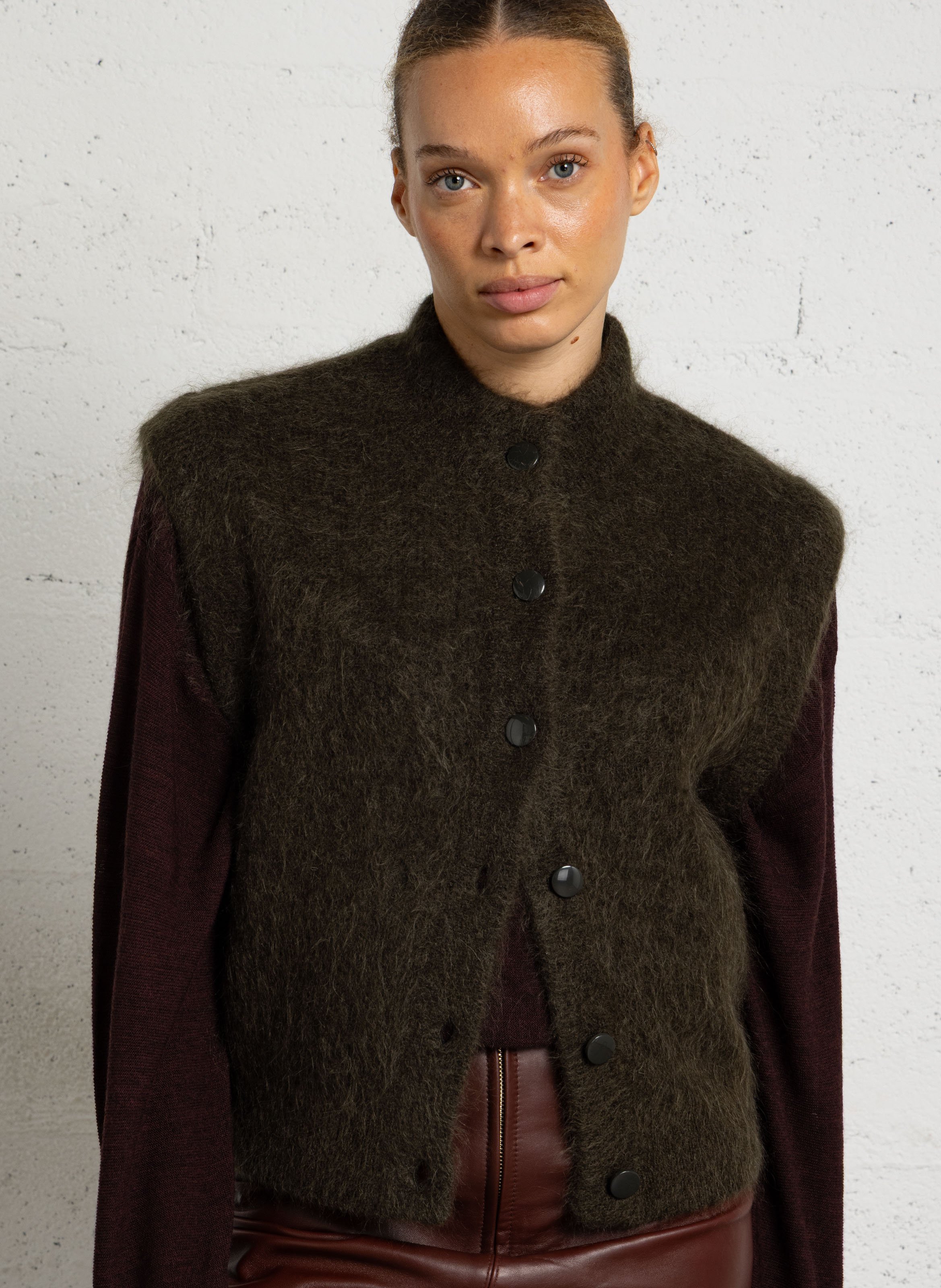 Gilet droit en mohair mélangé MAISON 123 Kaki