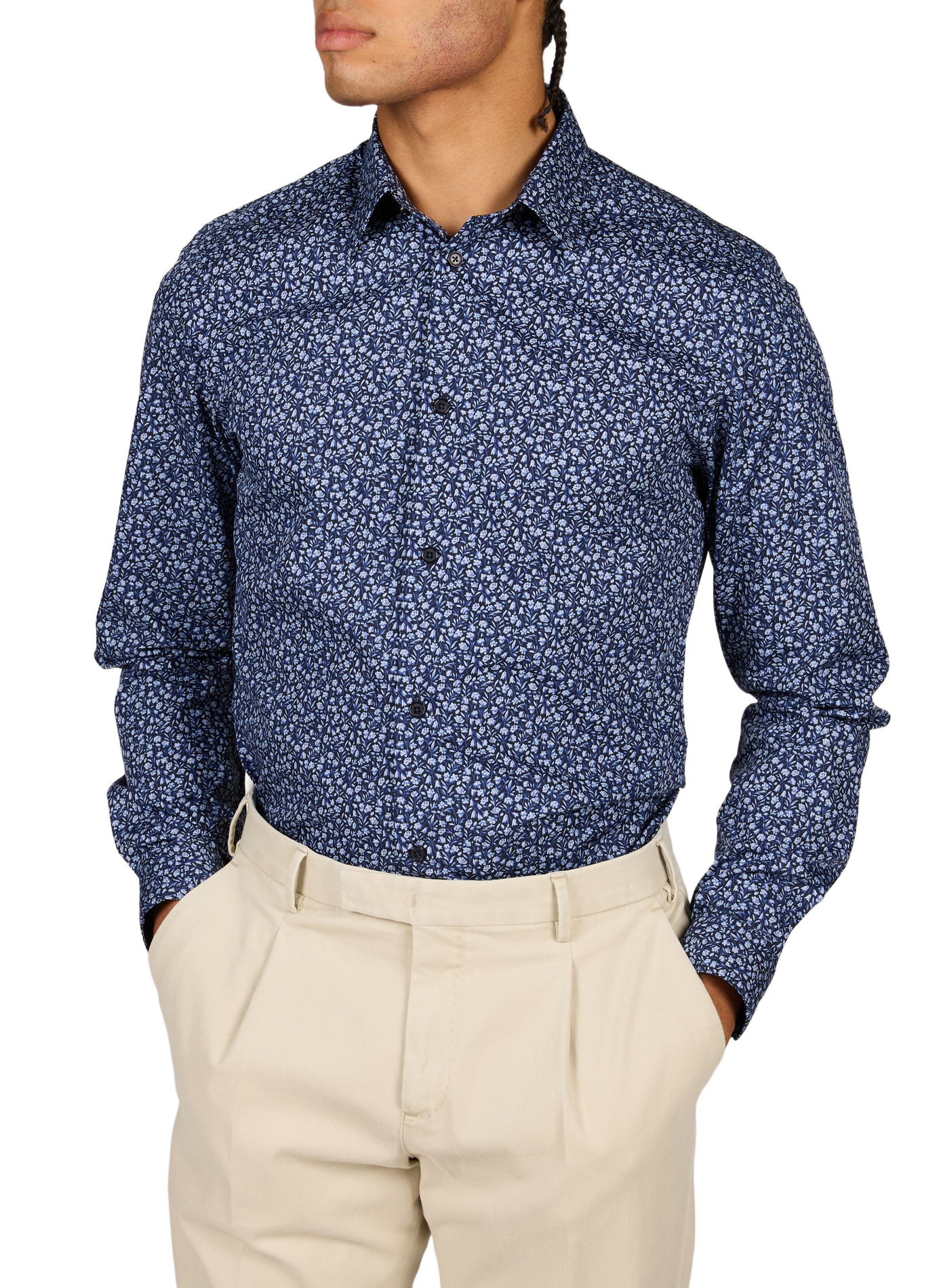 Slim-fit cotton iFleur-s shirt AU PRINTEMPS PARIS Blue