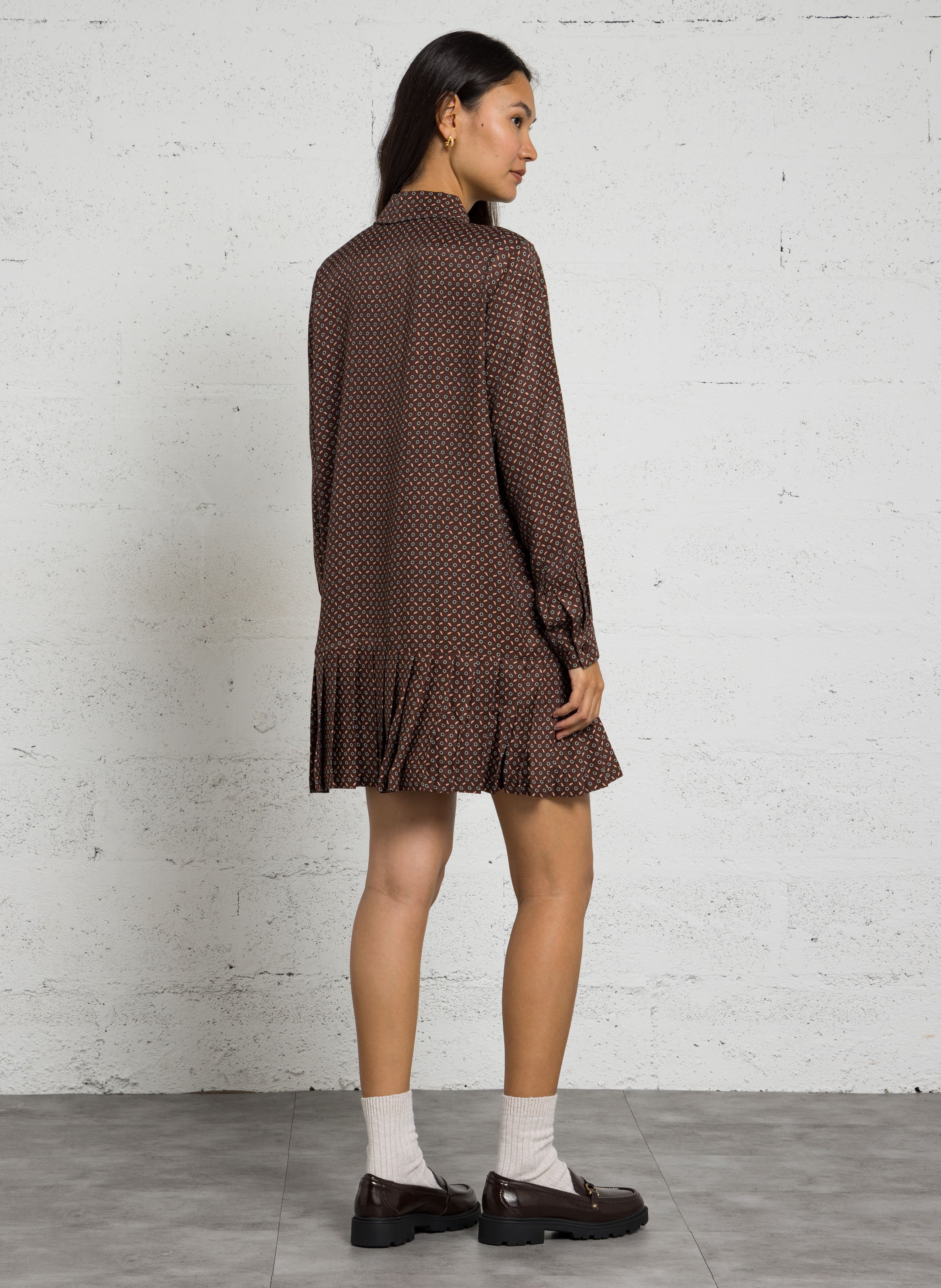Robe courte imprimée DES PETITS HAUTS Marron