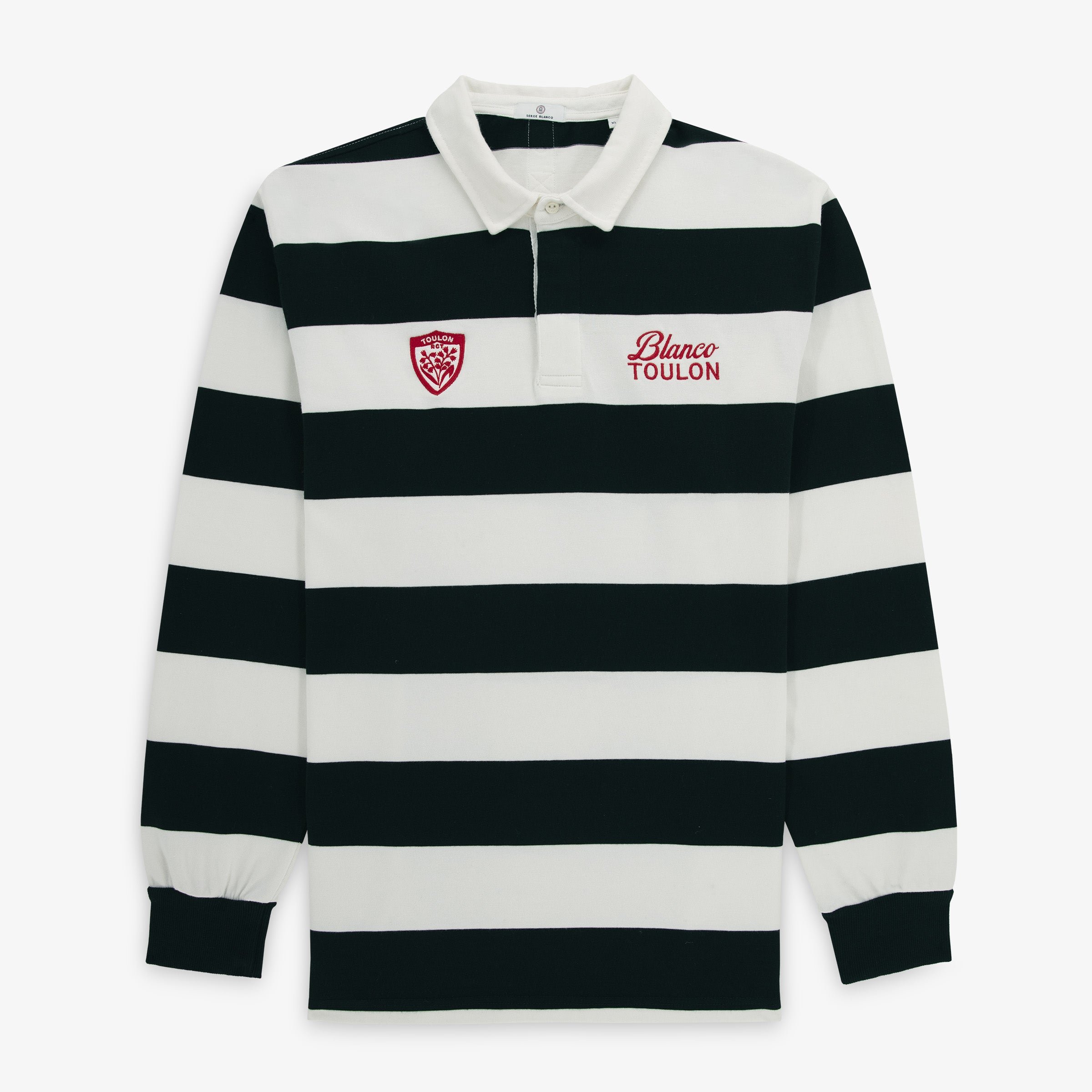 Long-sleeved striped cotton rugby polo shirt SERGE BLANCO Black
