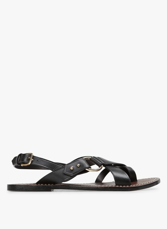 Flat Leather Sandals Noir Soeur Women Place des Tendances