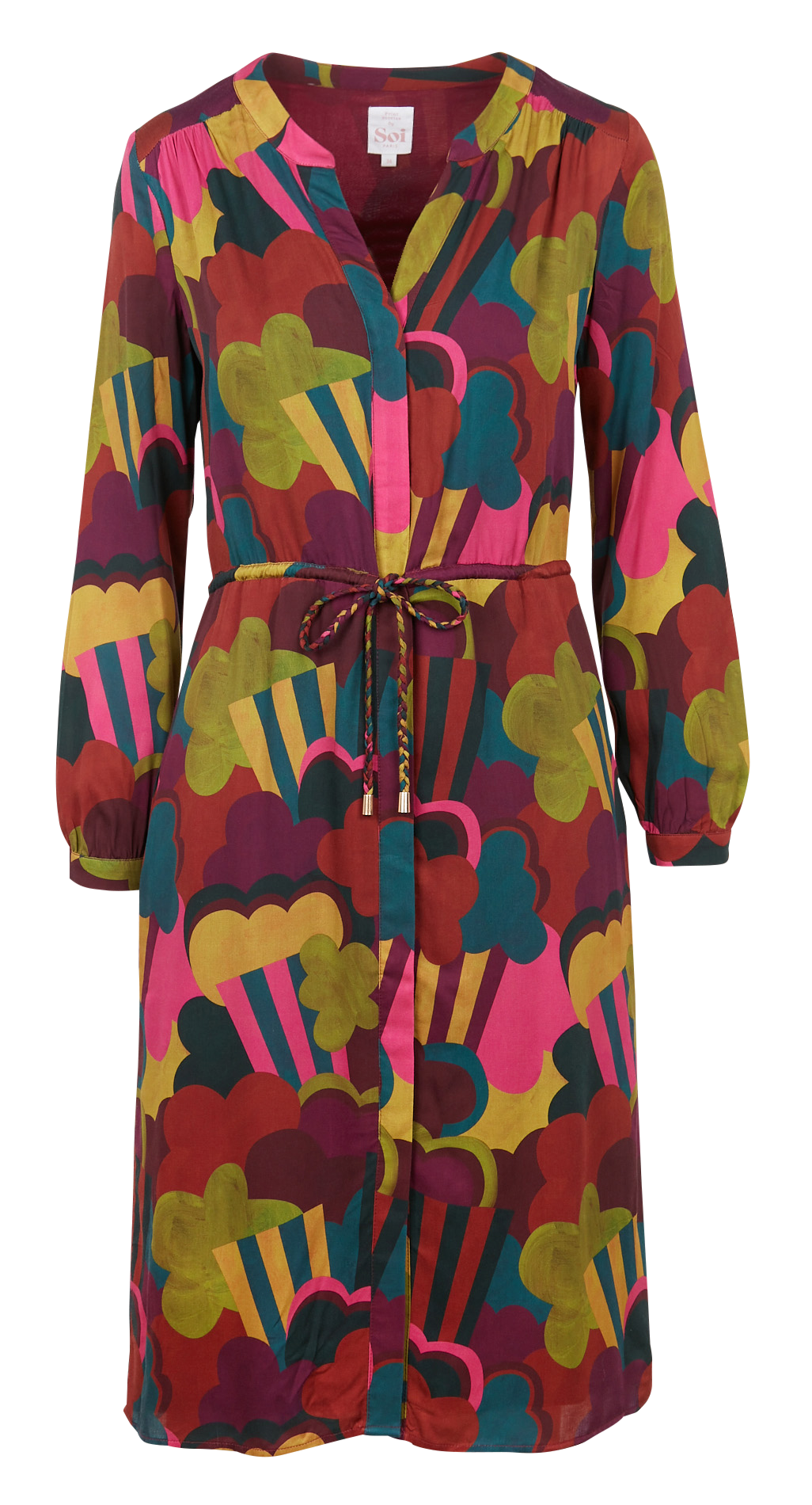 Robe midi col V imprimée  SOI PARIS Marron