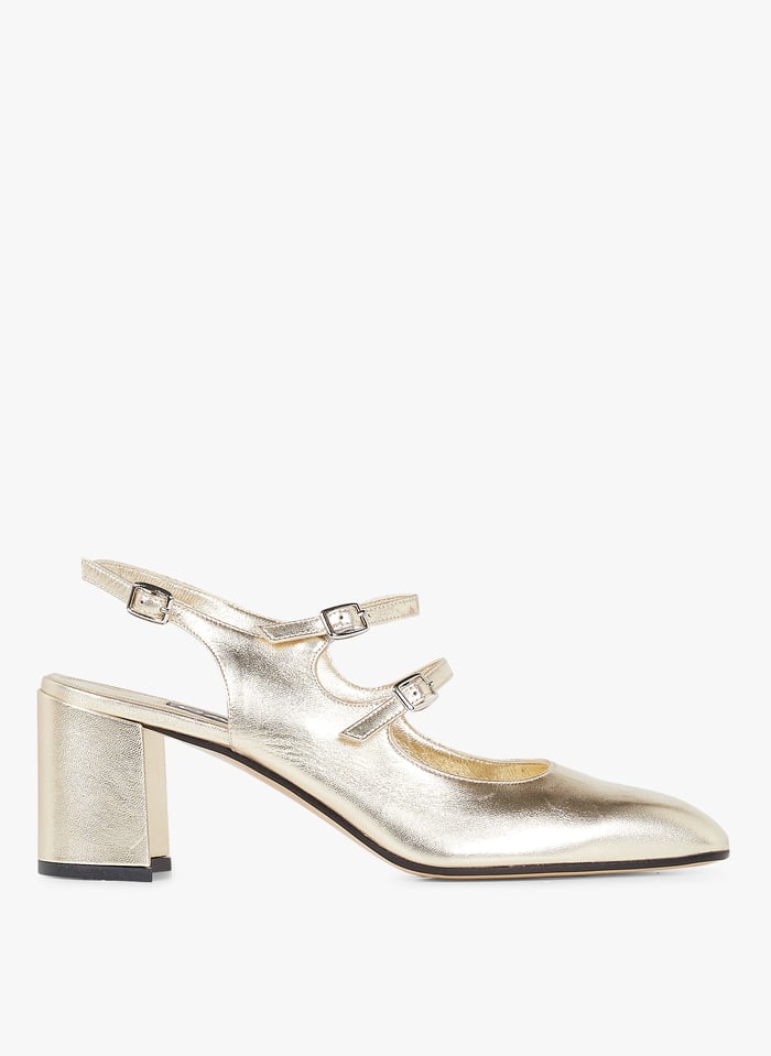 Grey Heeled metallic leather pumps