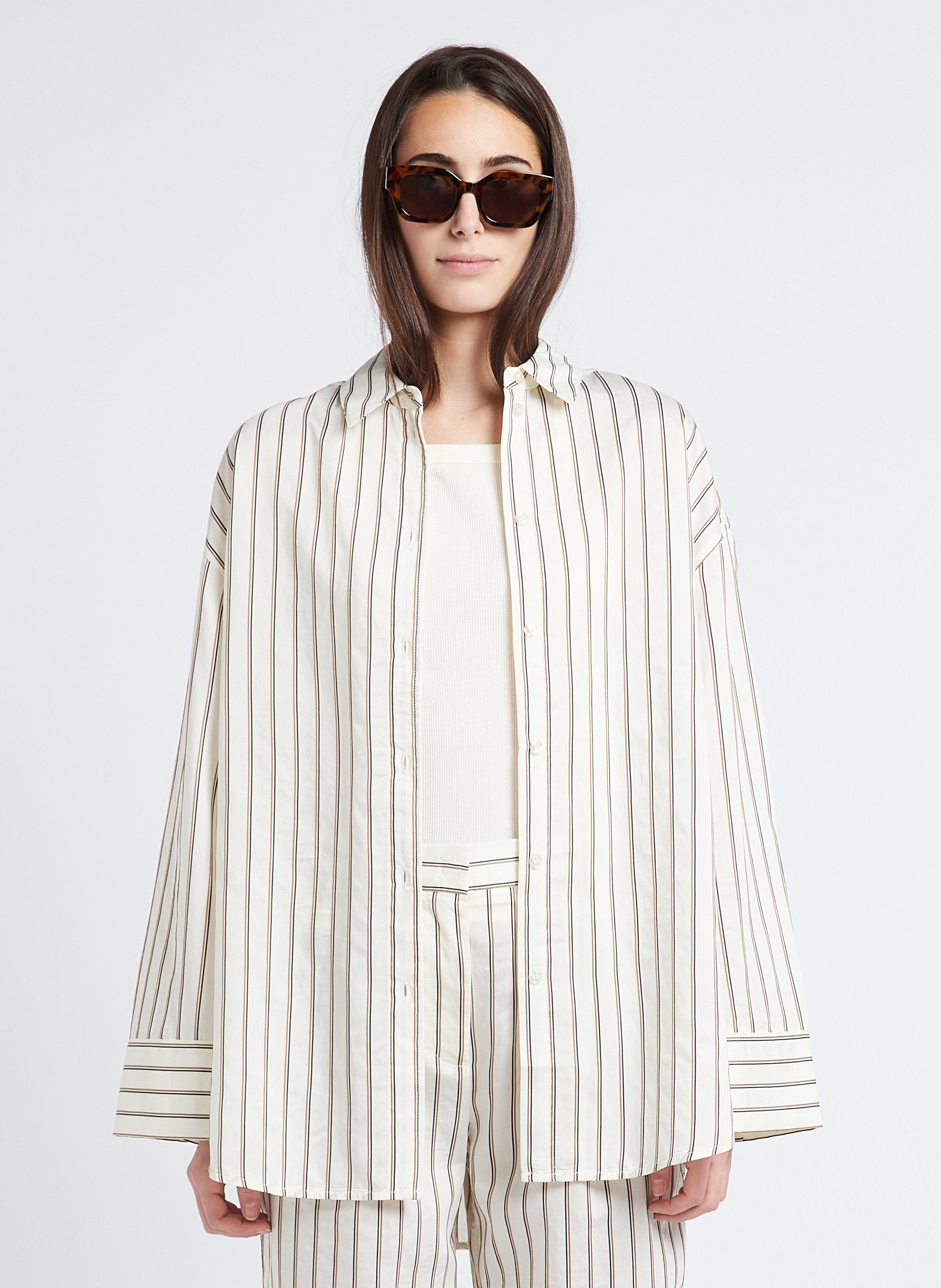 Loose-fit striped shirt SAMSOE SAMSOE White