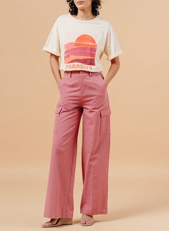 High-rise straight-leg cotton pants GRACE ET MILA Purple